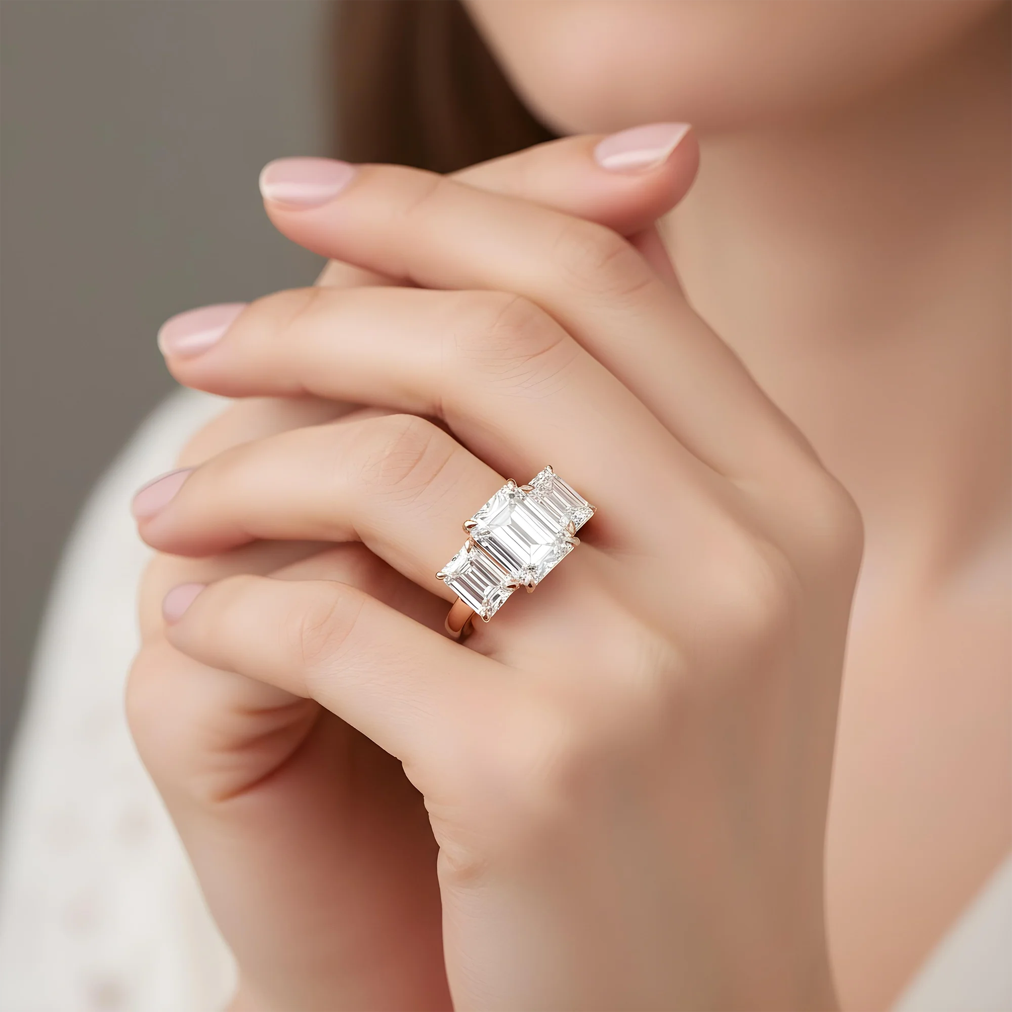Platinum Triple Emerald Cut Diamond Engagement Ring 10.16ctw - Image 9