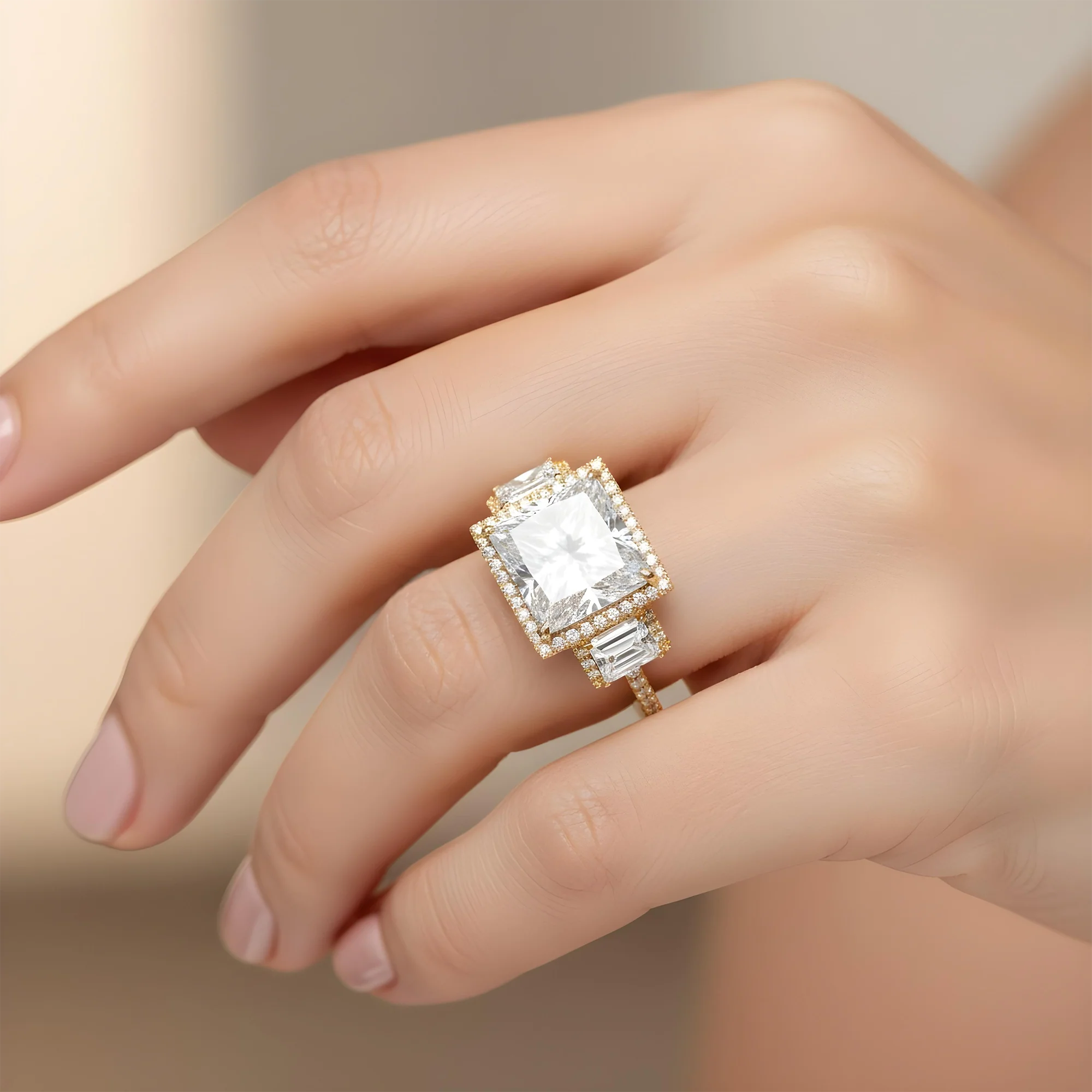 Platinum 8.12ct Triple Princess Cut Diamond Engagement Ring 11.39ctw - Image 7