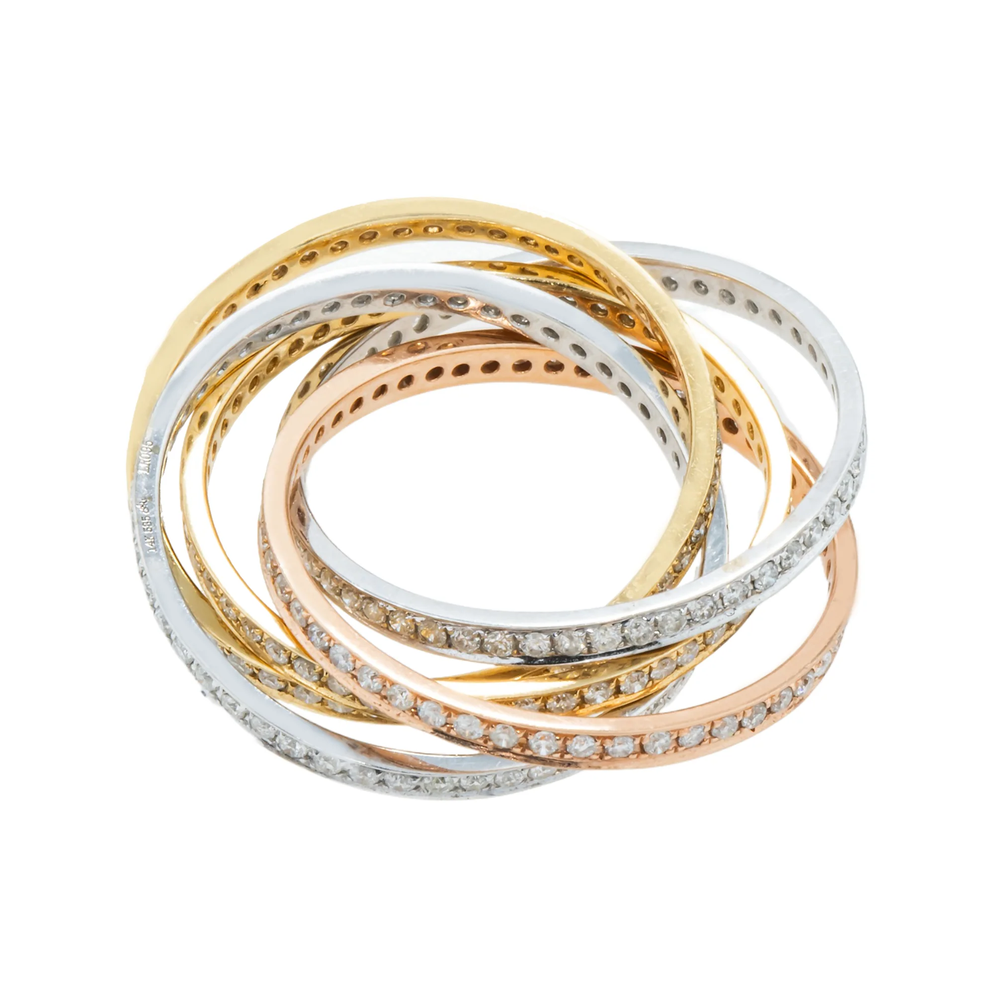 Tri Color 14K Gold Round Diamond Five Stack Roller Ring 1.98ct - Image 3