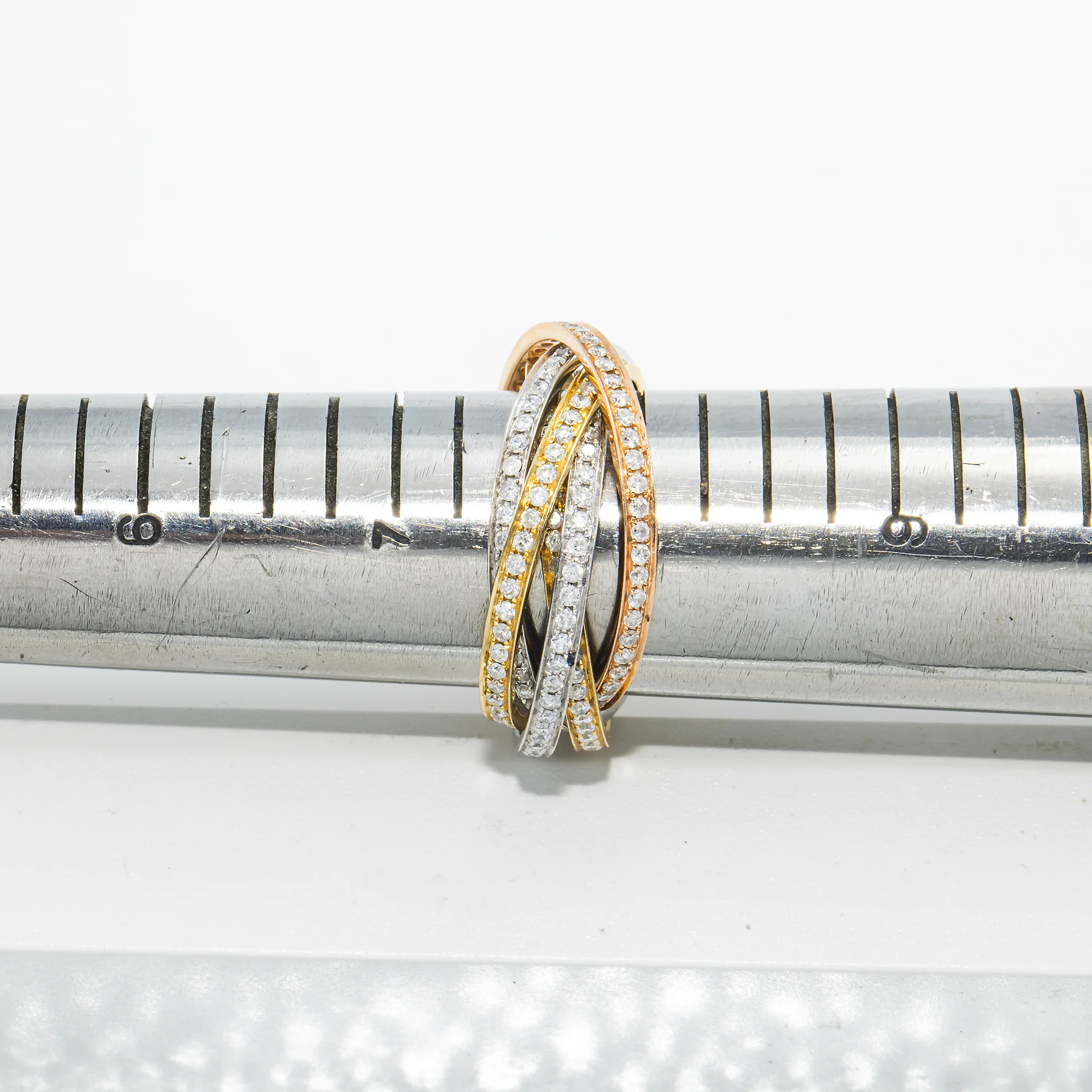 Tri Color 14K Gold Round Diamond Five Stack Roller Ring 1.98ct - Image 4