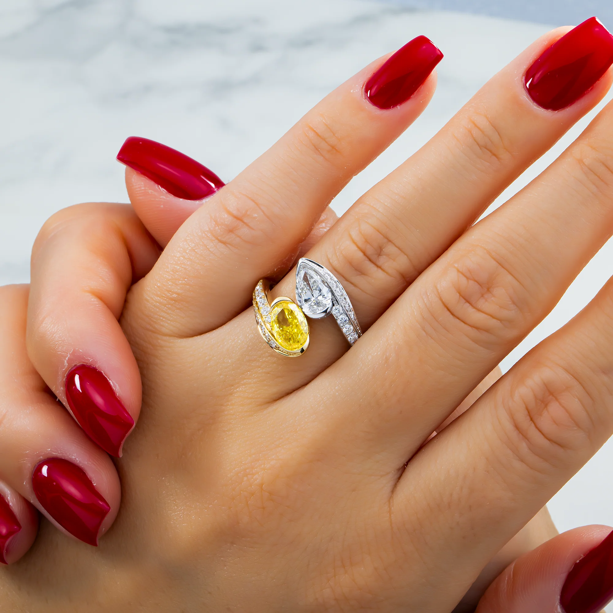 Two Tone Fancy Yellow & White Diamond Wrap Ring 2.22ctw - Image 2