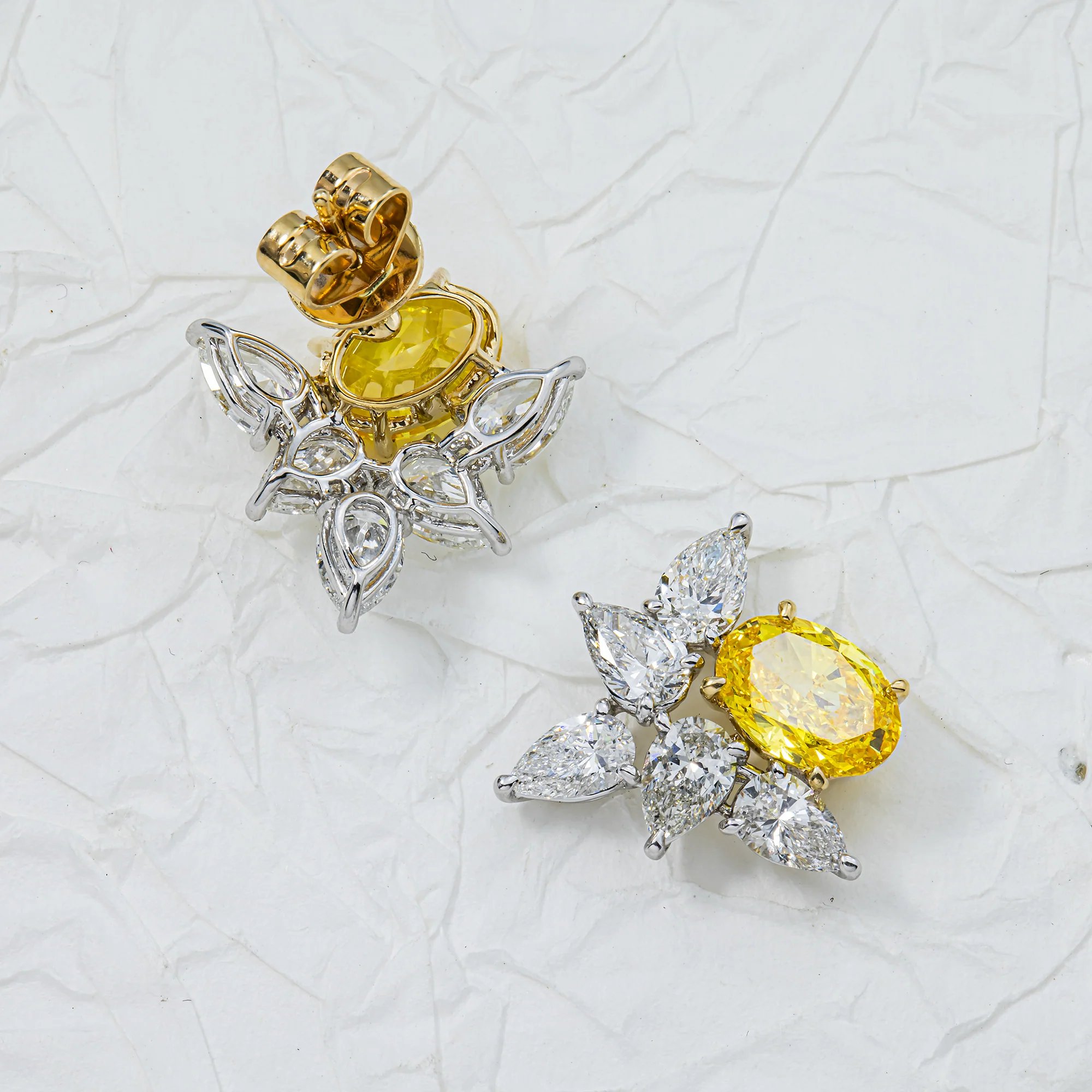 Two Tone Gold Fancy Yellow & White Diamond Cluster Stud Earrings 6.1ctw - Image 4
