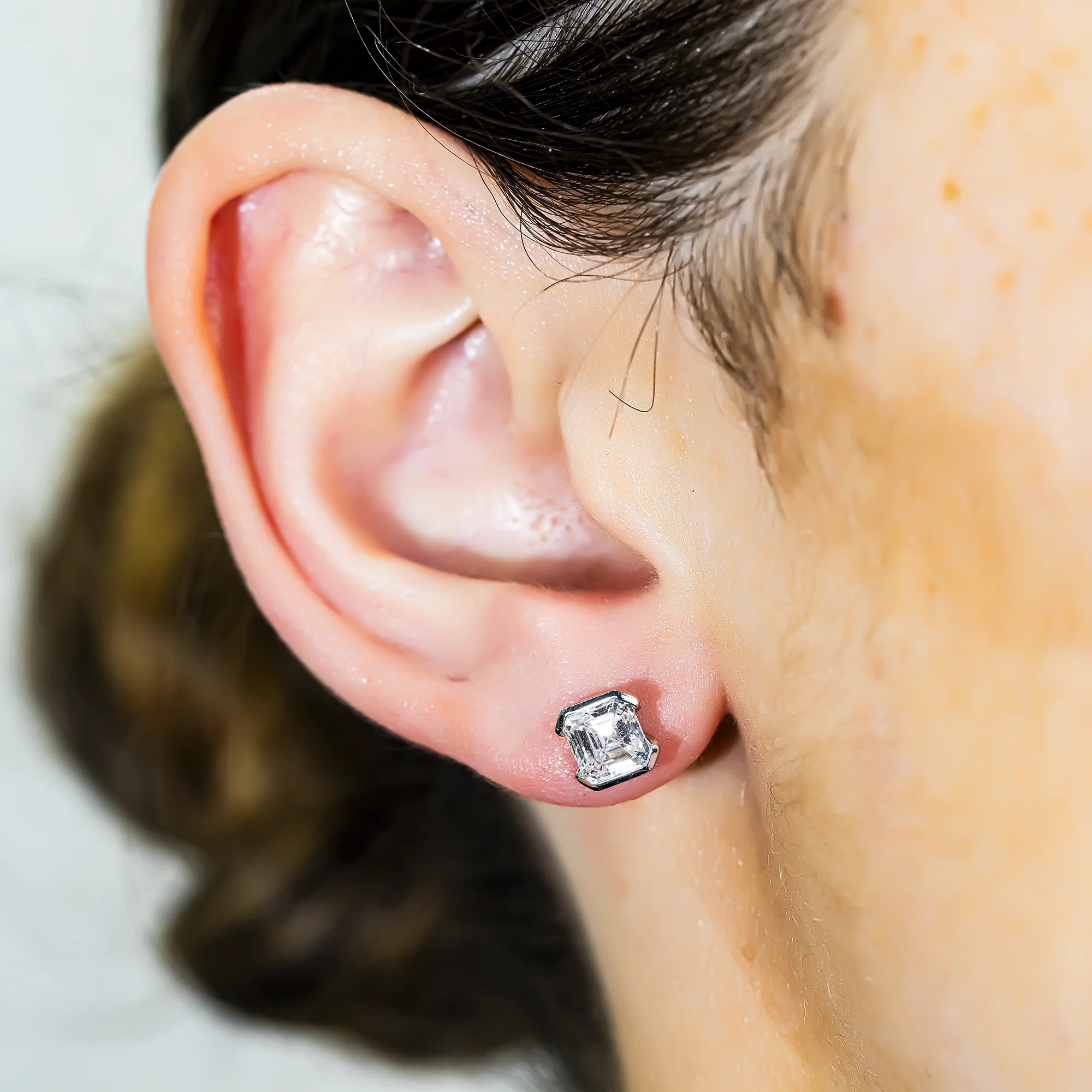 White Gold Asscher Cut Diamond Stud Earrings 1.87ctw - Image 2