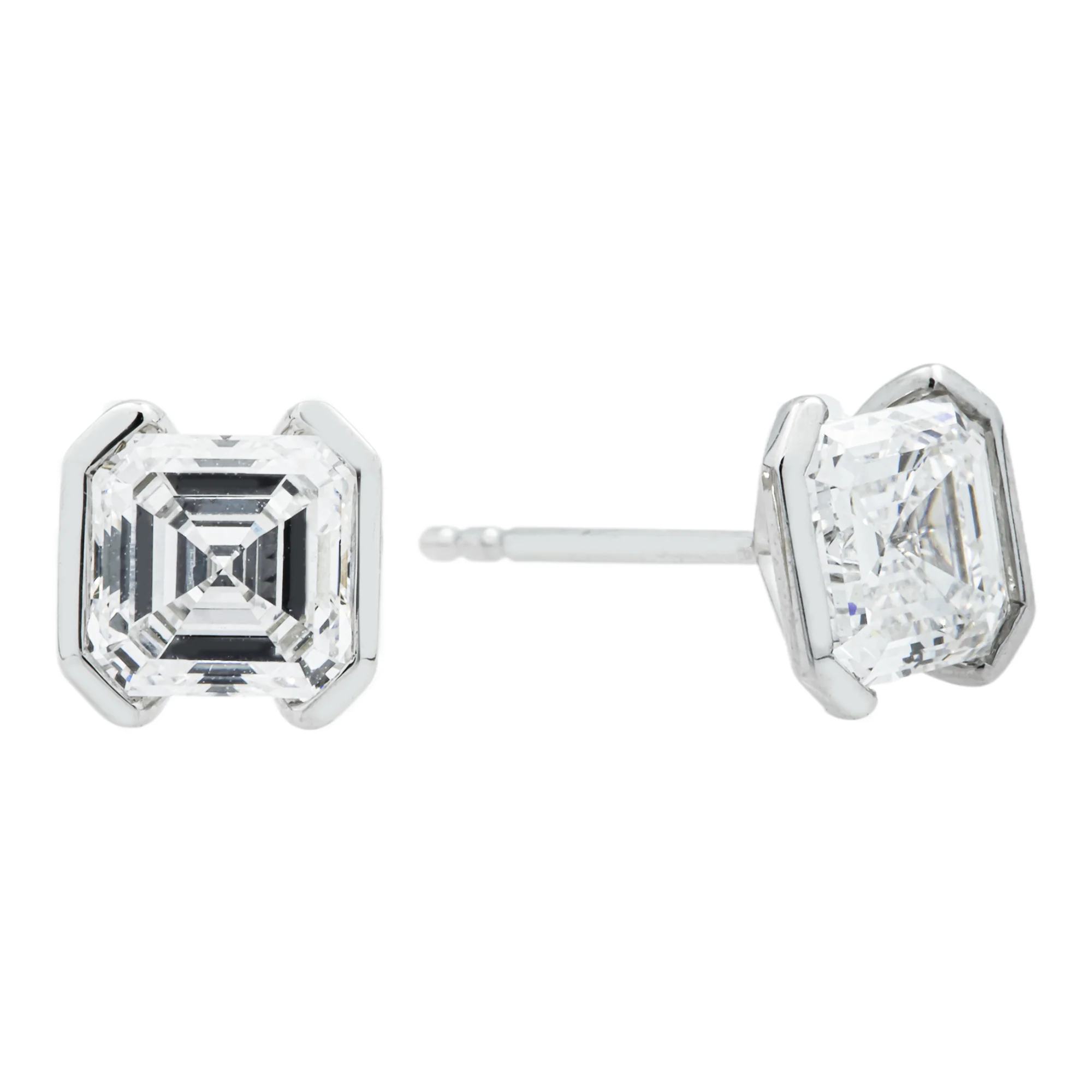 White Gold Asscher Cut Diamond Stud Earrings 1.87ctw - Image 4