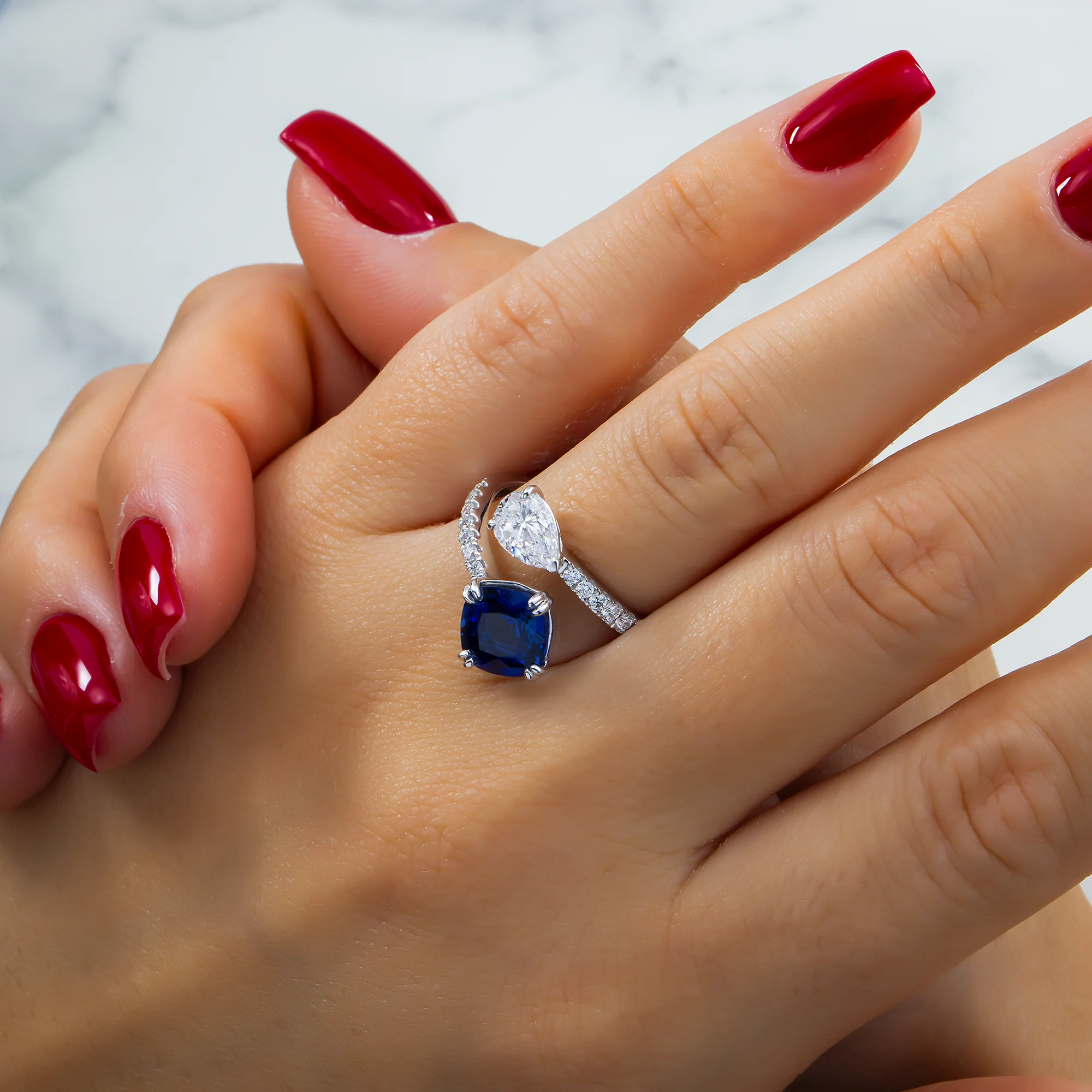 White Gold Sapphire & Diamond Wrap Ring 4.23ctw - Image 2
