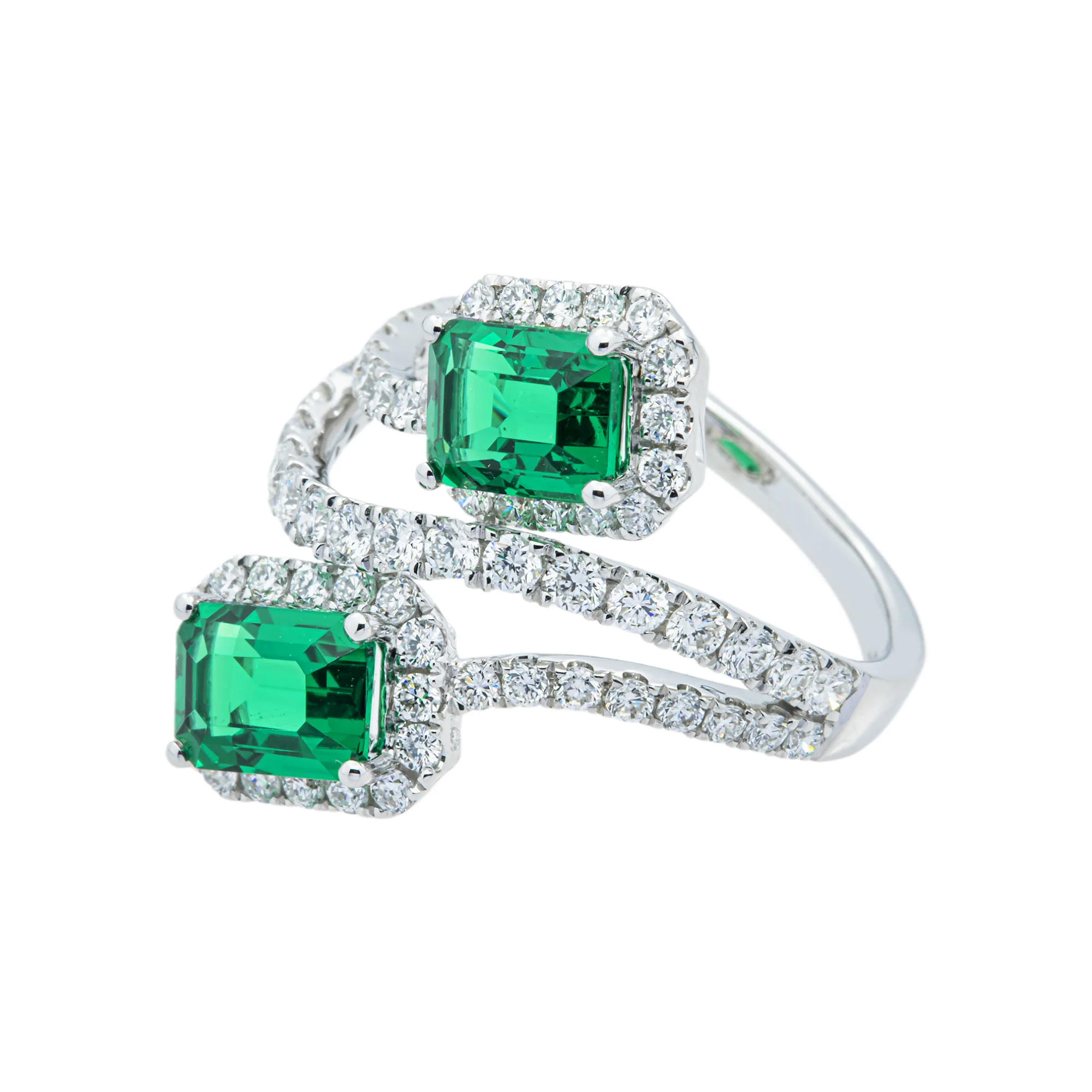 White Gold Emerald Cut Emerald & Round Diamond Wrap Ring 3.31ct - Image 3