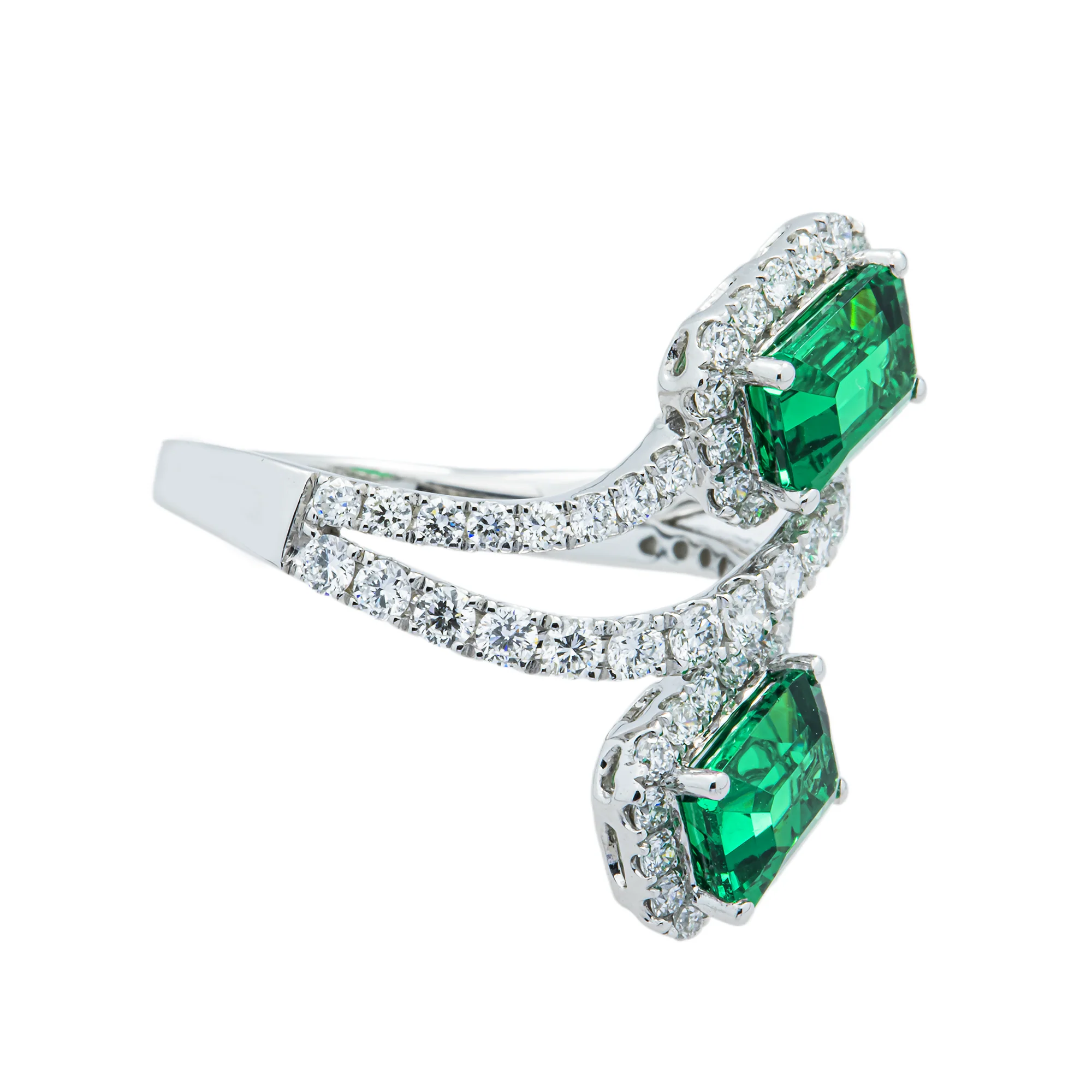 White Gold Emerald Cut Emerald & Round Diamond Wrap Ring 3.31ct - Image 4