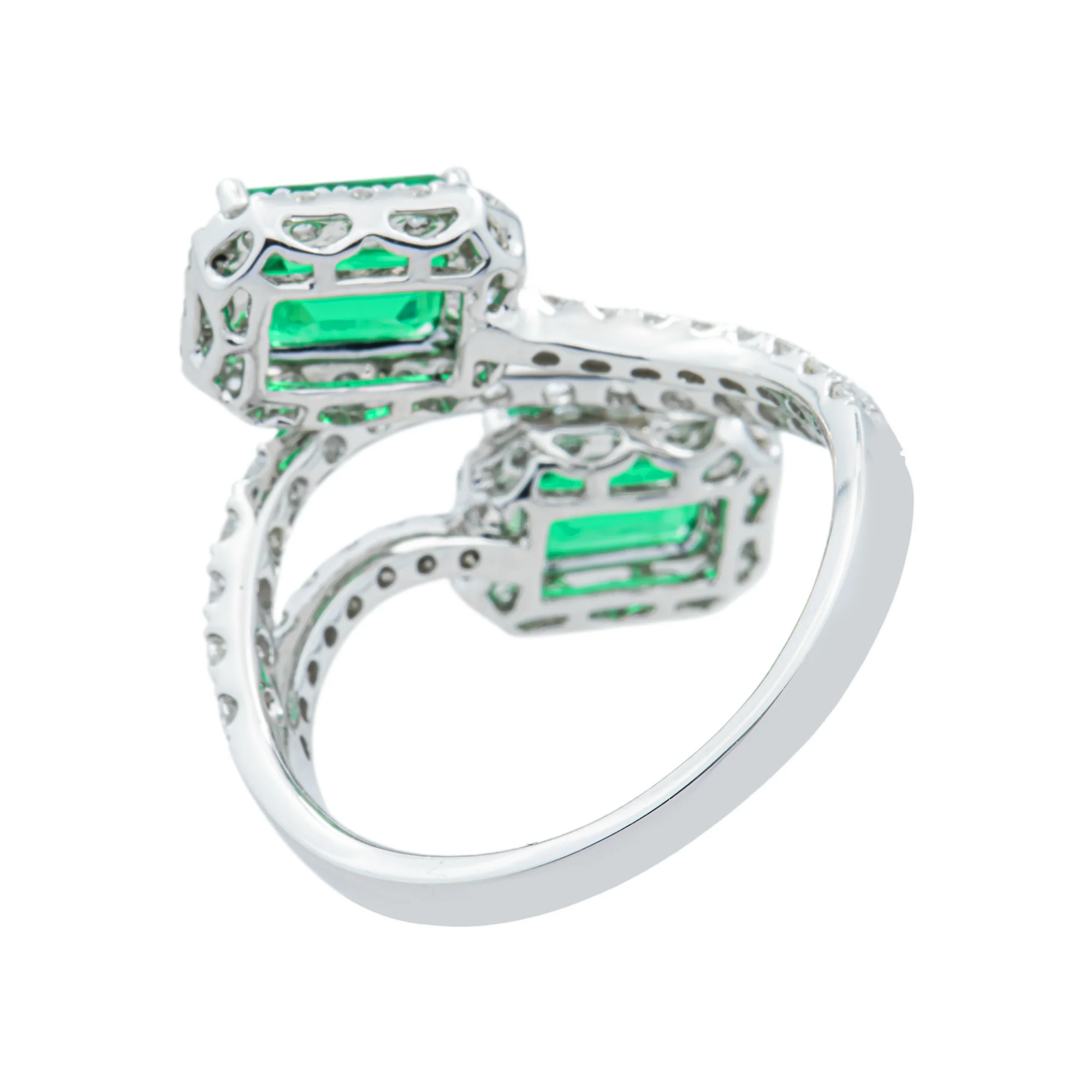 White Gold Emerald Cut Emerald & Round Diamond Wrap Ring 3.31ct - Image 5