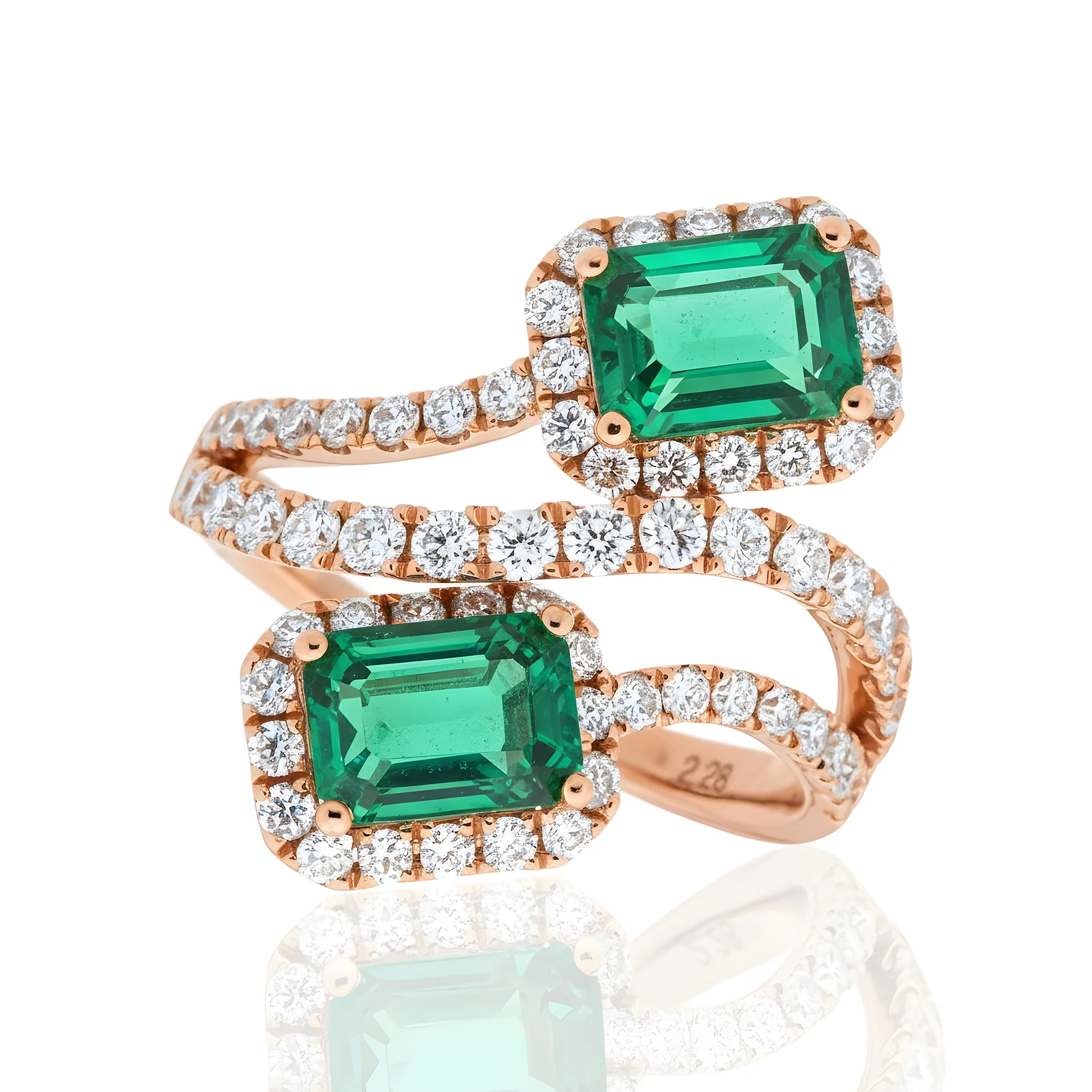 White Gold Emerald Cut Emerald & Round Diamond Wrap Ring 3.31ct - Image 8