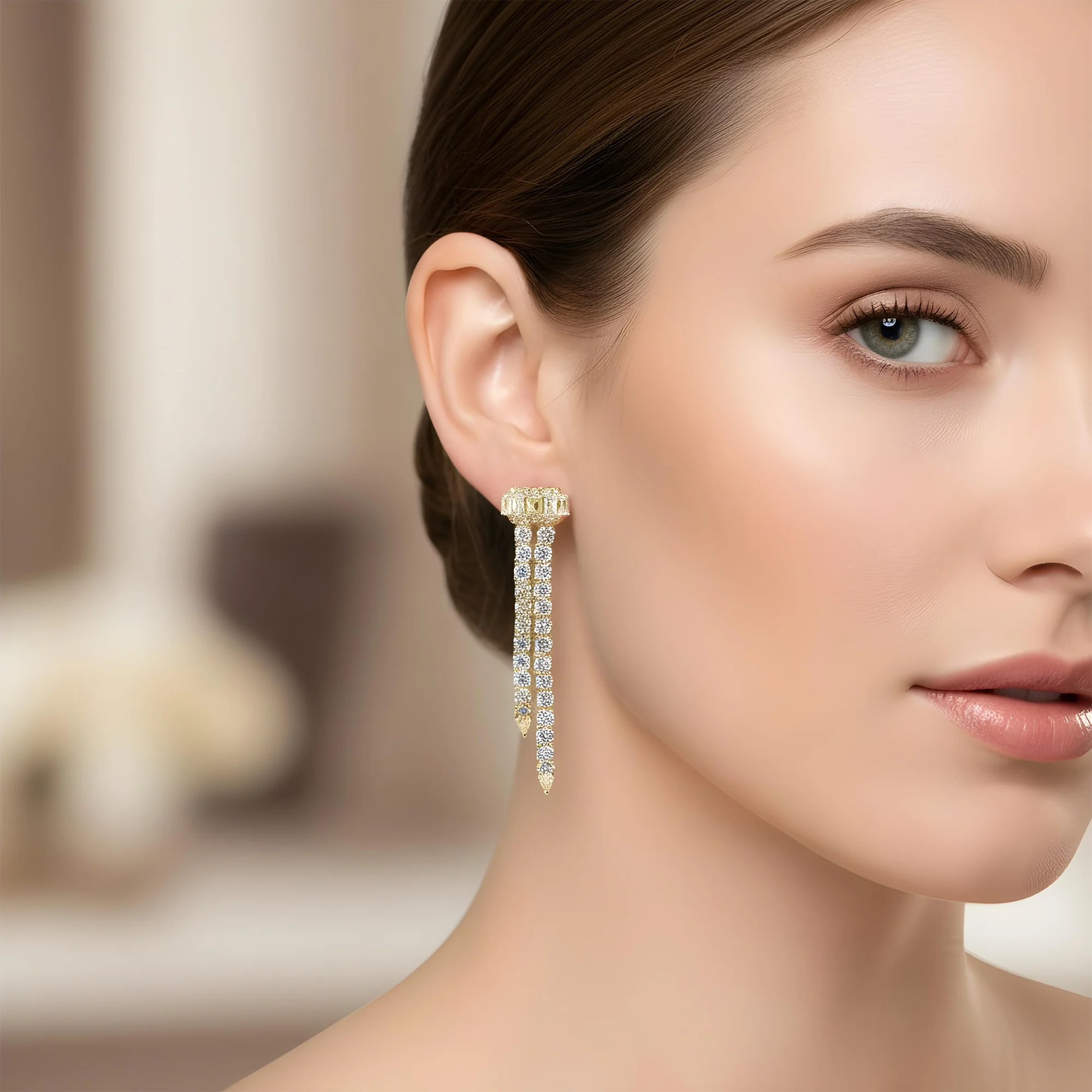 White Gold Emerald Cut & Round Diamond Drop Earrings 10.35ctw - Image 5