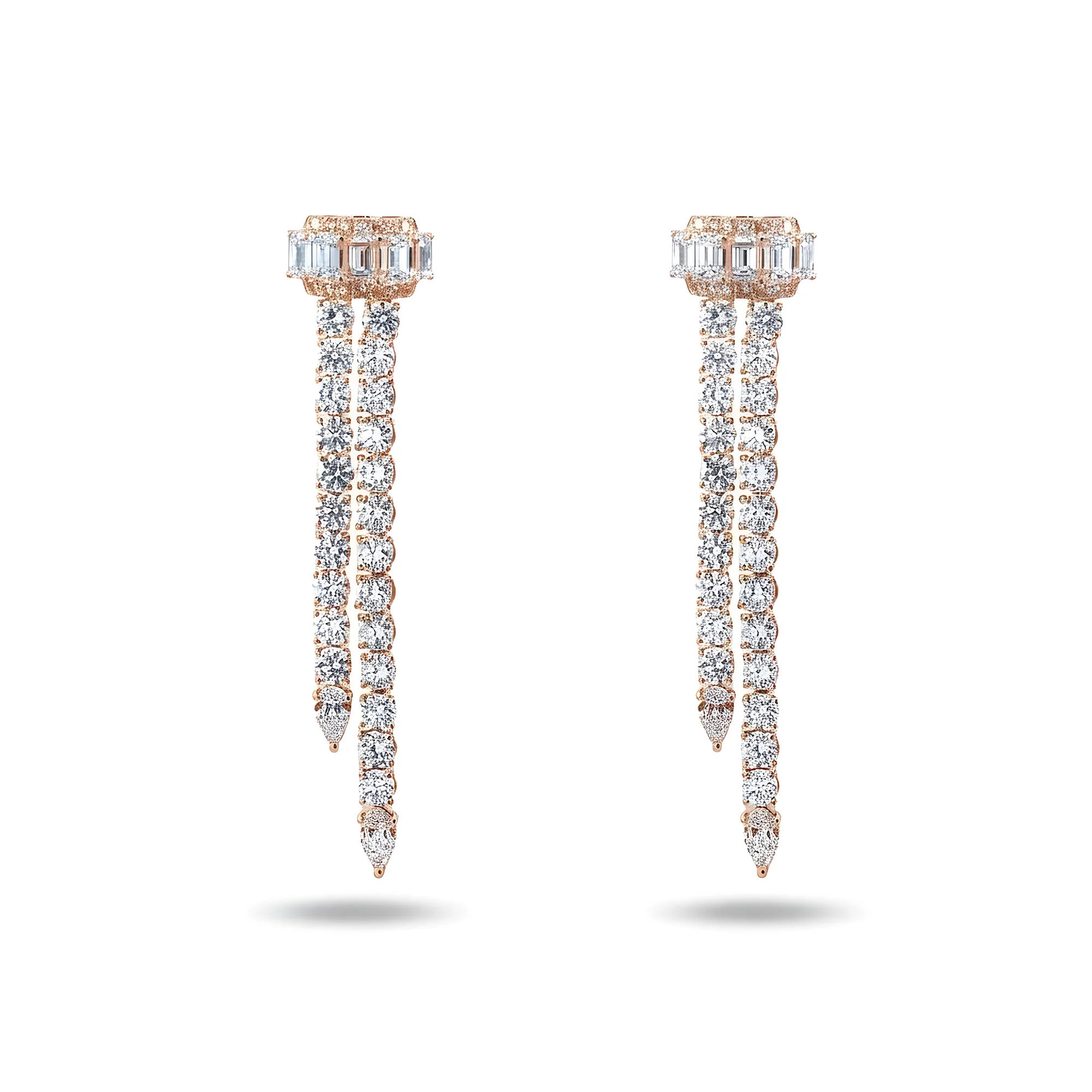 White Gold Emerald Cut & Round Diamond Drop Earrings 10.35ctw - Image 6