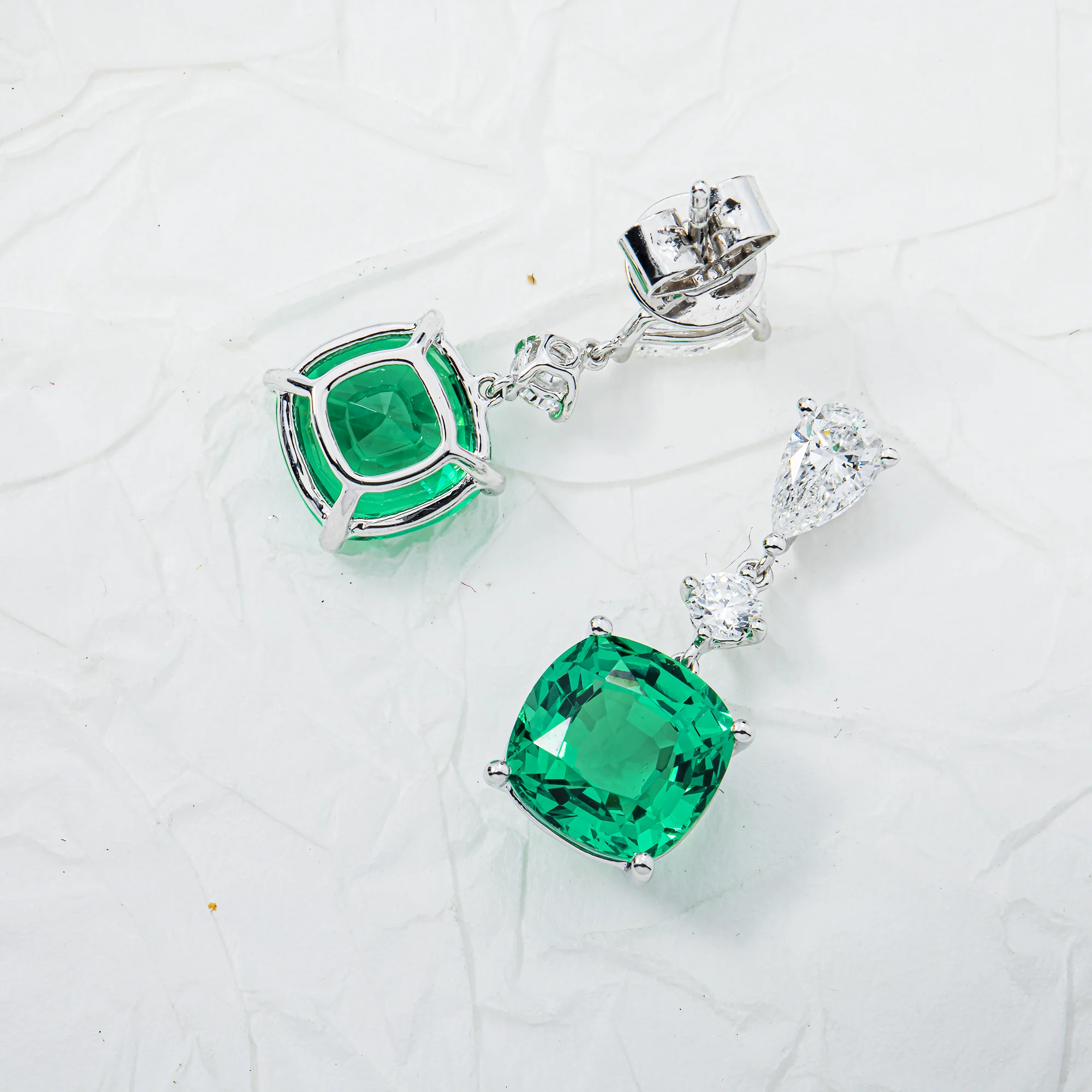 White Gold Emerald & Diamond Drop Earrings 5.57ctw - Image 3