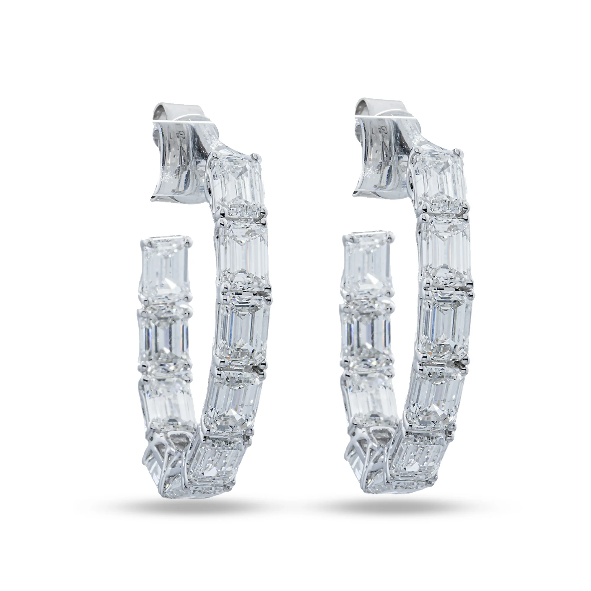 White Gold Emerald Diamond Inside Out Hoop Earrings 6.43ctw