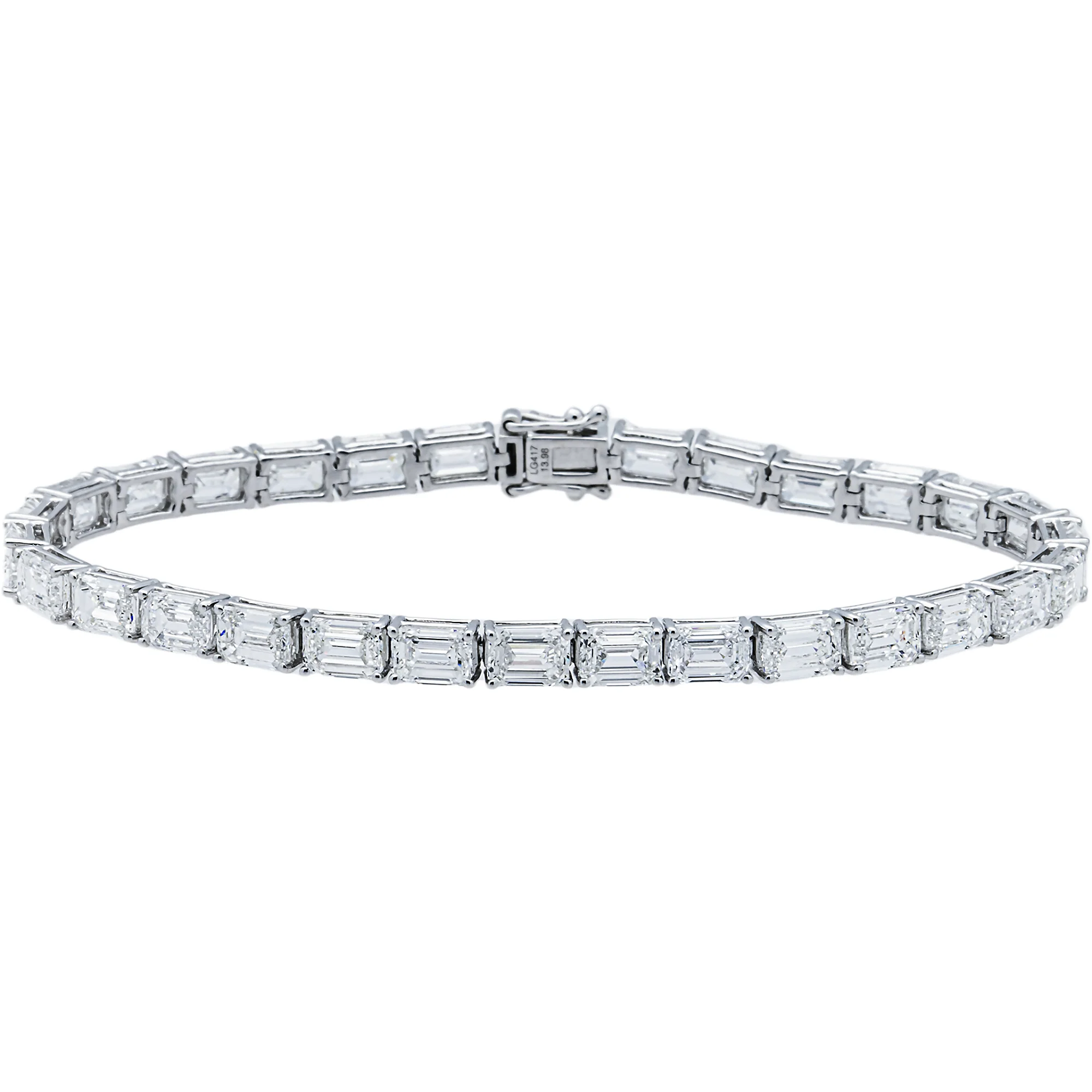 White Gold Emerald Diamond Tennis Bracelet 13.98ct