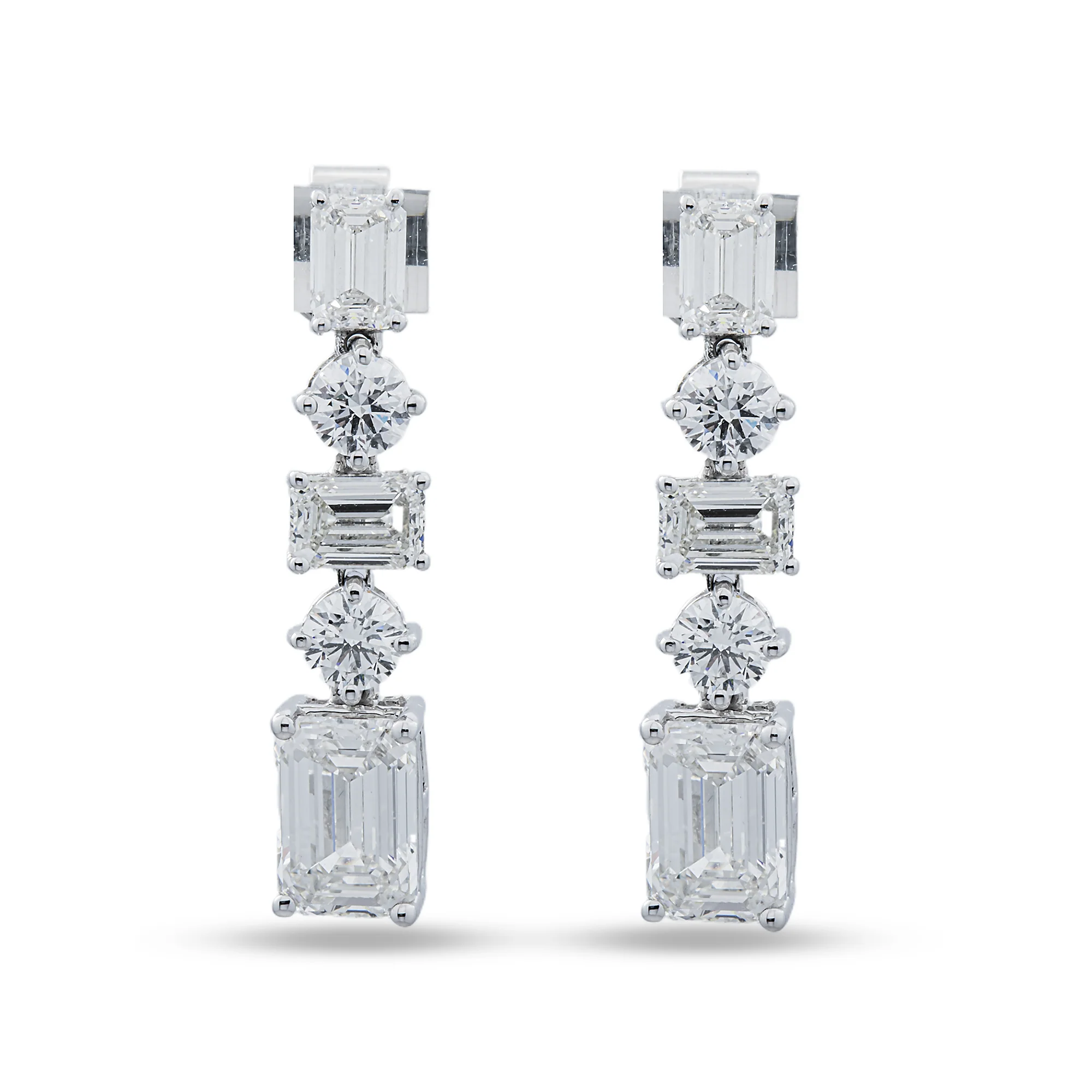 White Gold Emerald & Round Diamond Drop Earrings 5.70ctw