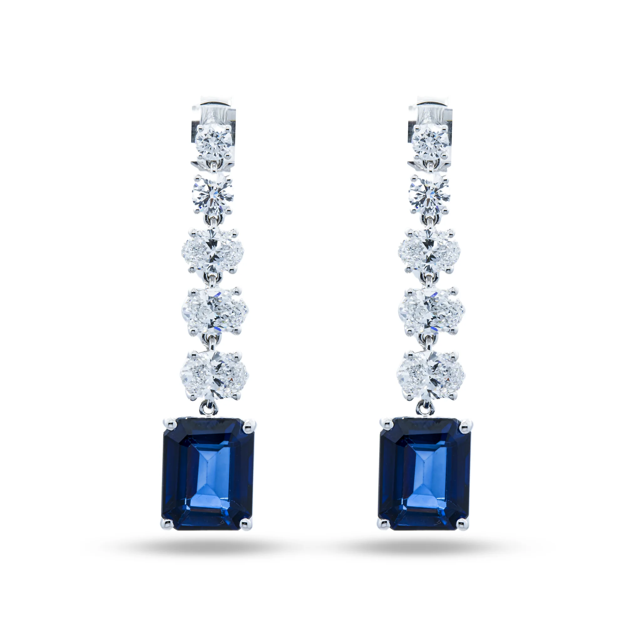 White Gold Emerald Sapphire & Multi Cut Diamond Drop Earrings 11.27ctw