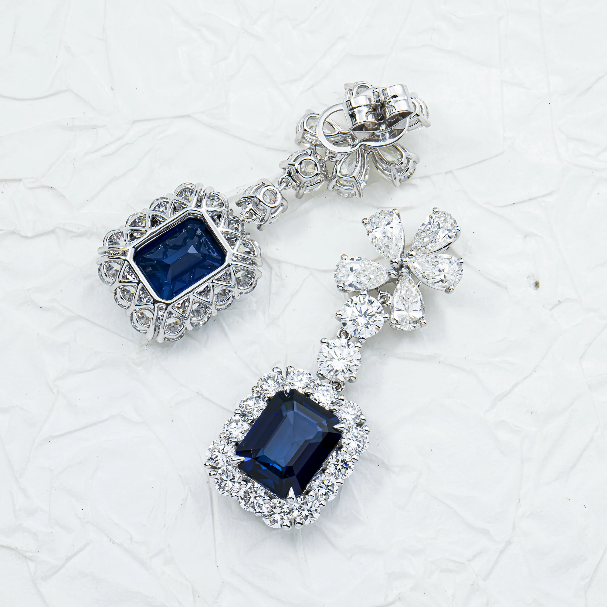 White Gold Sapphire & Diamond Drop Earrings 15.27ctw - Image 2