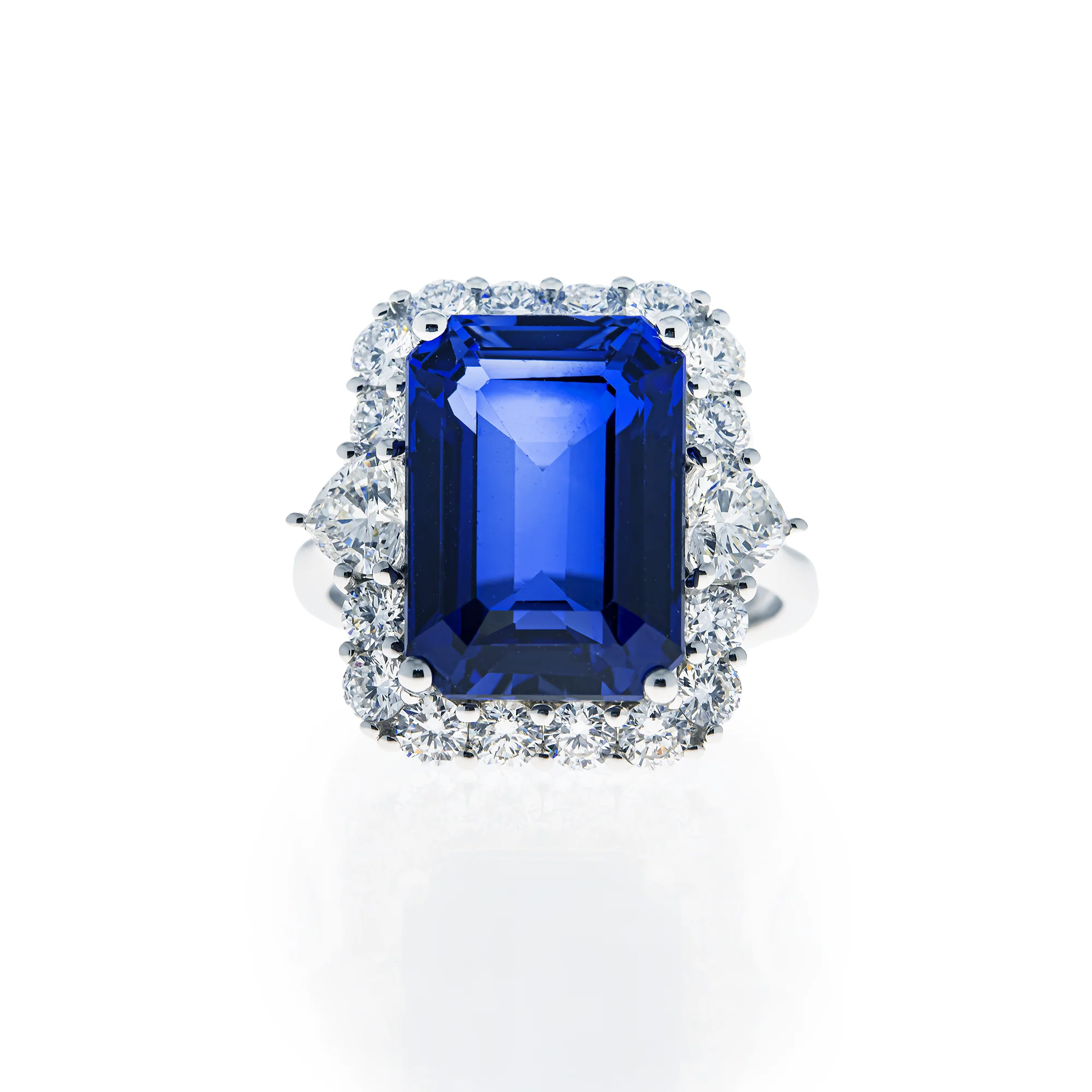 White Gold Emerald Sapphire & Round Diamond Ring 11.98ctw