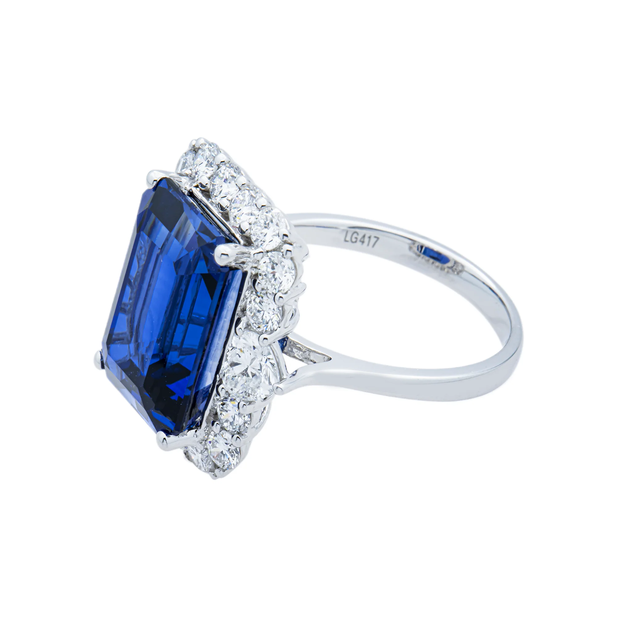 White Gold Emerald Sapphire & Round Diamond Ring 11.98ctw - Image 3