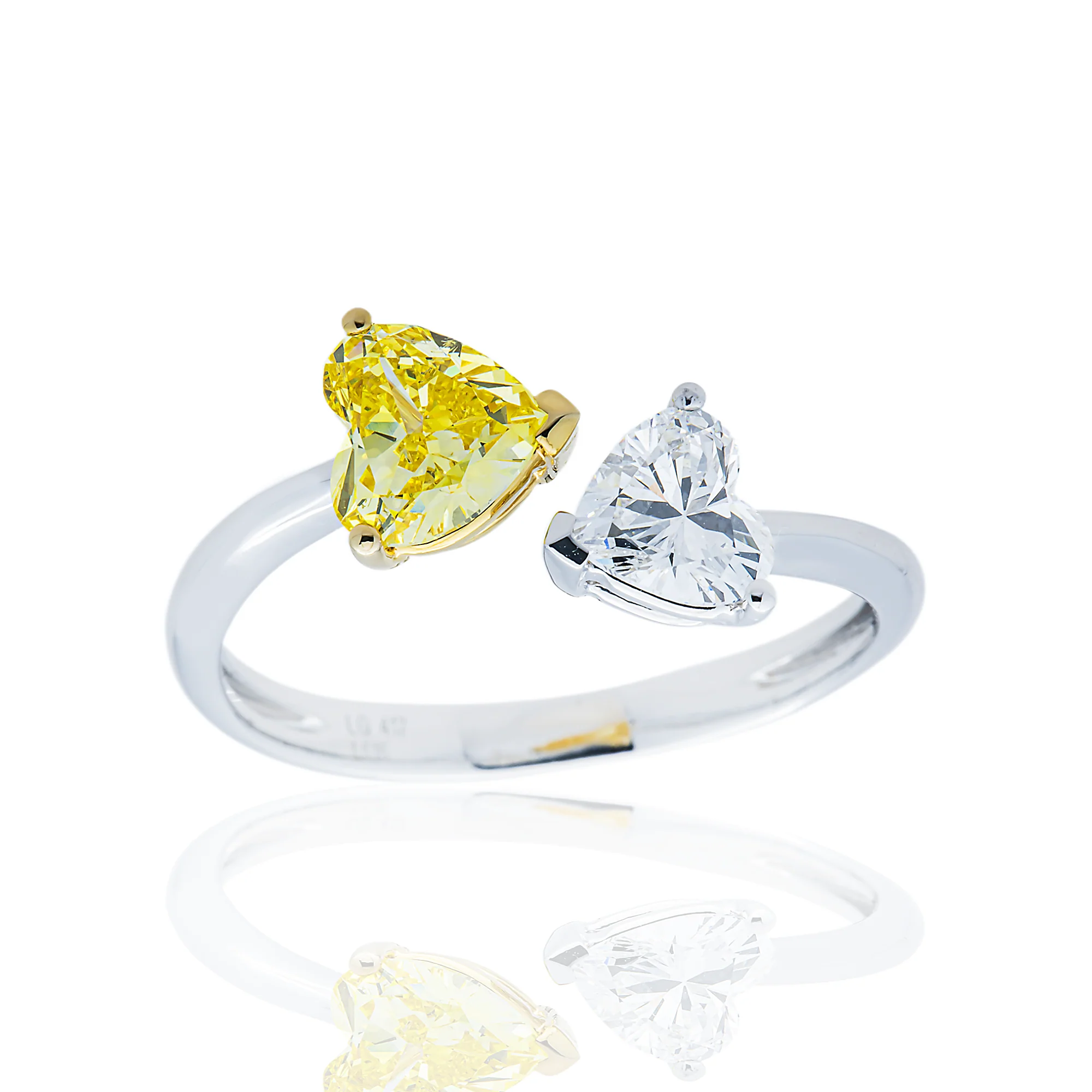 White Gold Fancy Yellow & Diamond Double Heart Wrap Ring 1.53ctw
