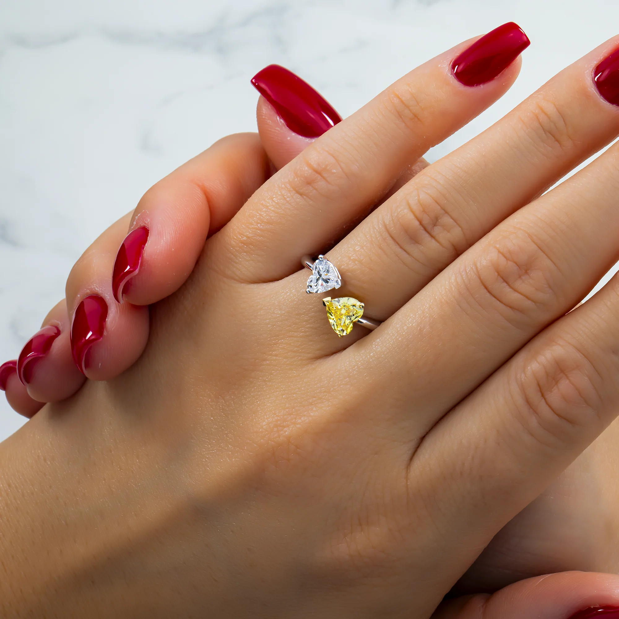 White Gold Fancy Yellow & Diamond Double Heart Wrap Ring 1.53ctw - Image 2