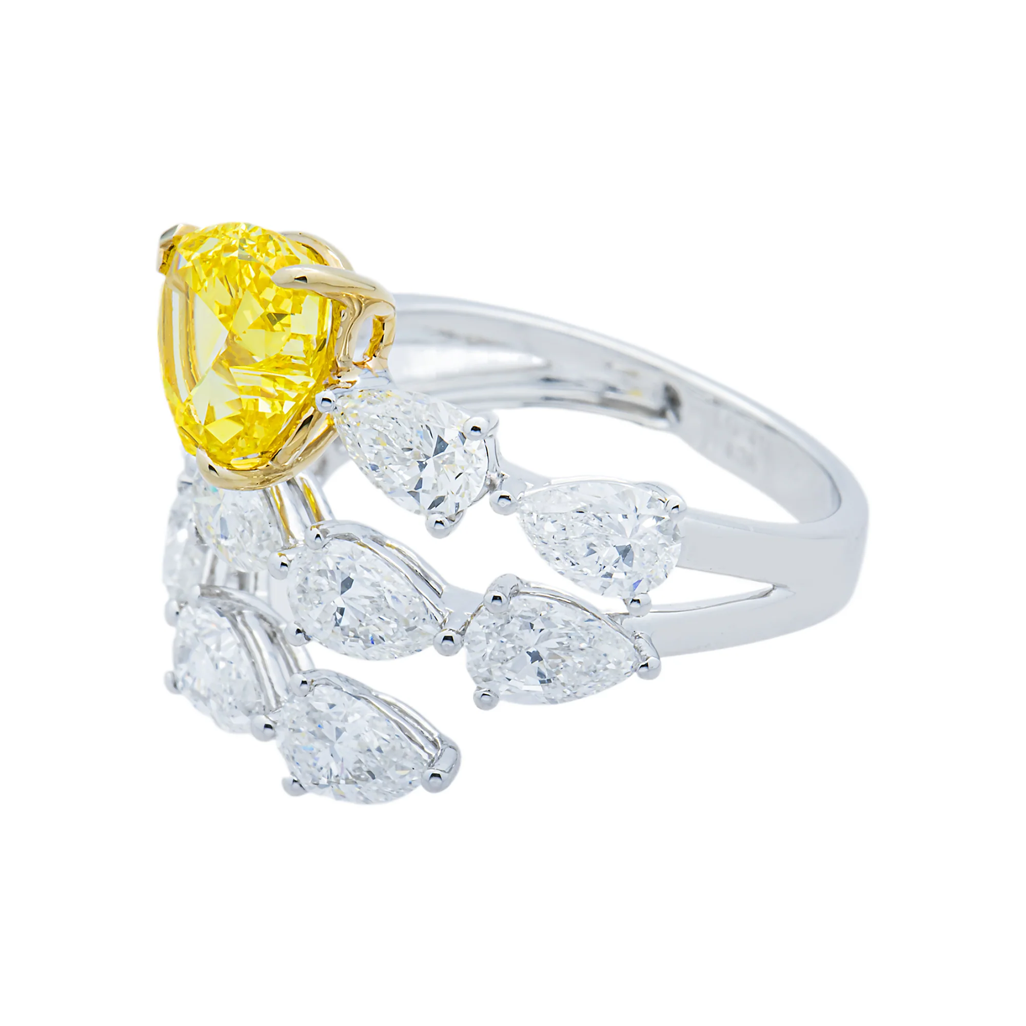 White Gold Fancy Yellow Heart & White Diamond Wrap Ring 4.36ctw - Image 4
