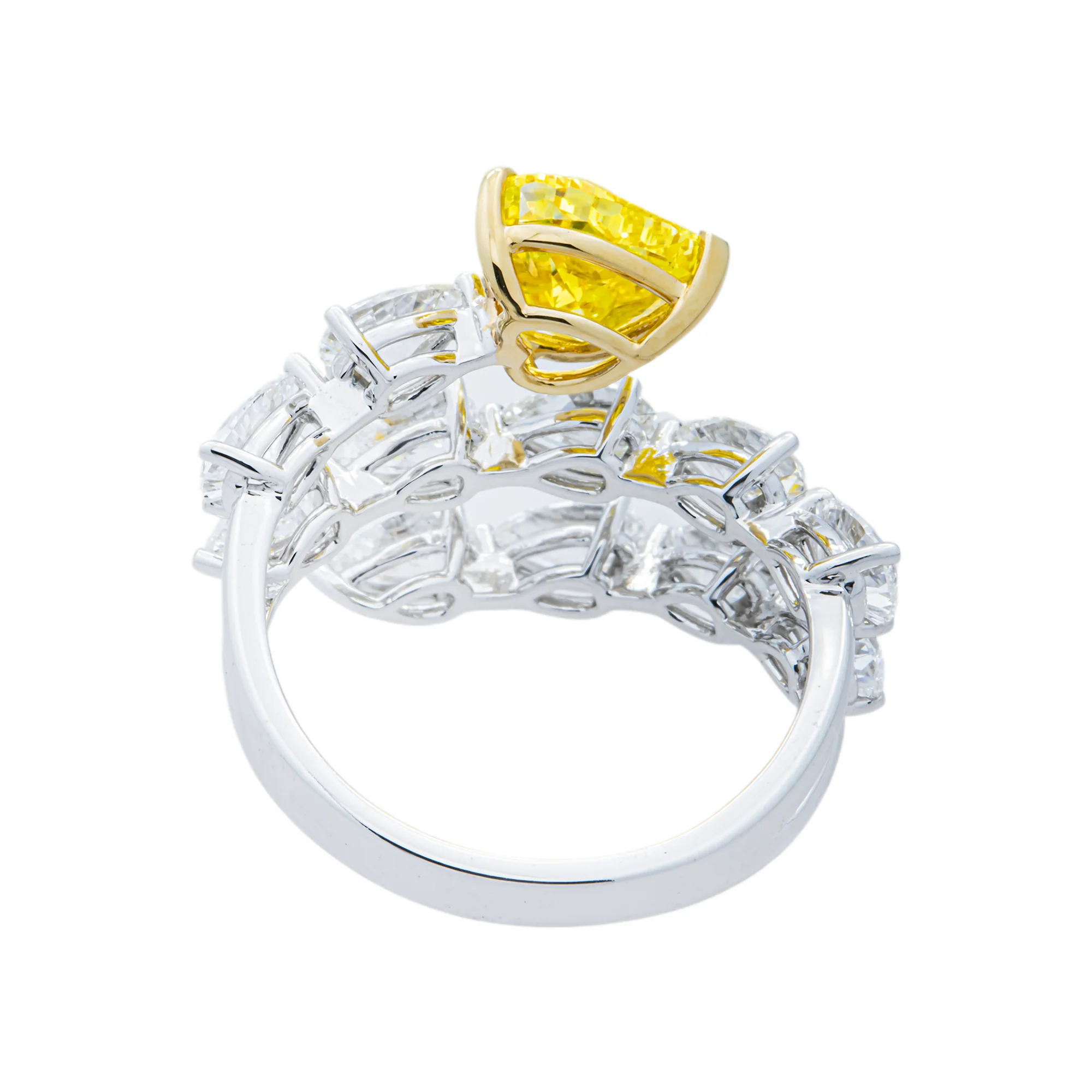 White Gold Fancy Yellow Heart & White Diamond Wrap Ring 4.36ctw - Image 5