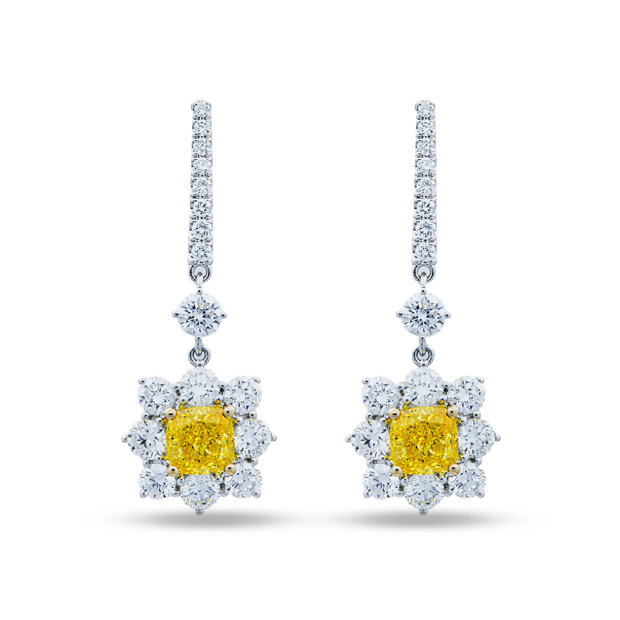 White Gold Fancy Yellow & White Diamond Drop Earrings 4.55ctw