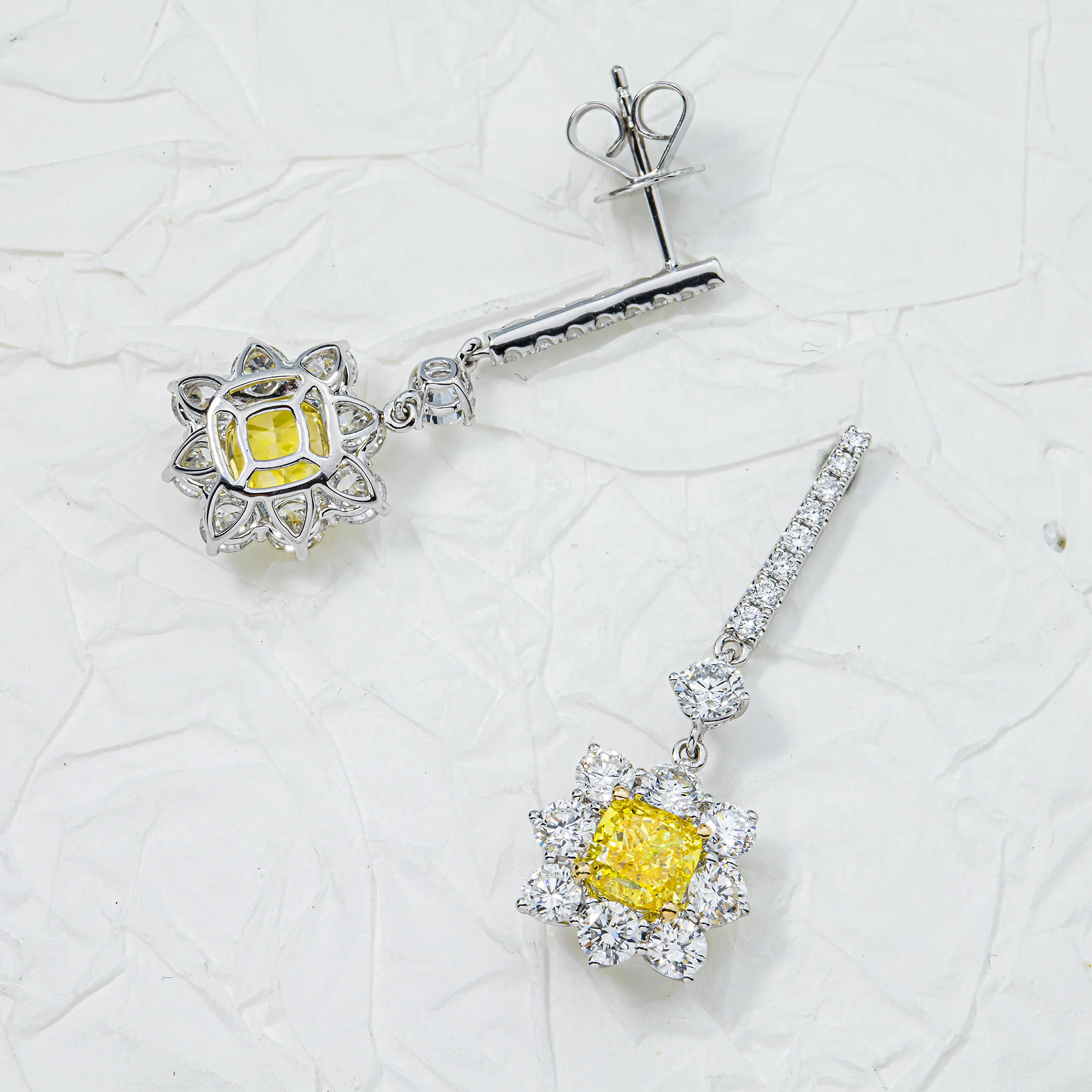 White Gold Fancy Yellow & White Diamond Drop Earrings 4.55ctw - Image 3