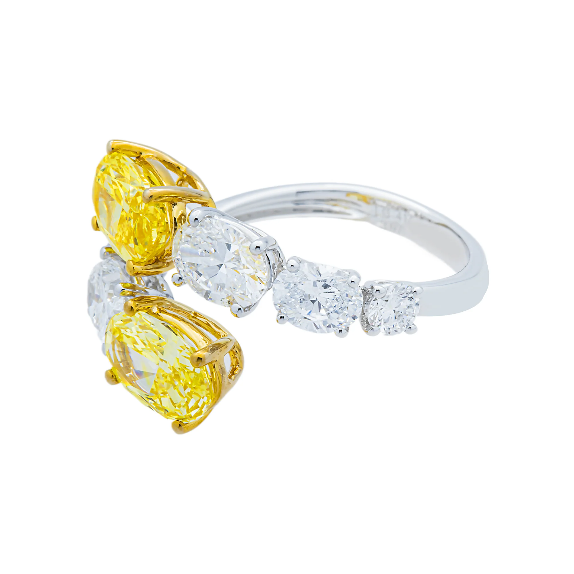 White Gold Fancy Yellow & White Diamond Wrap Ring 4.19ctw - Image 3