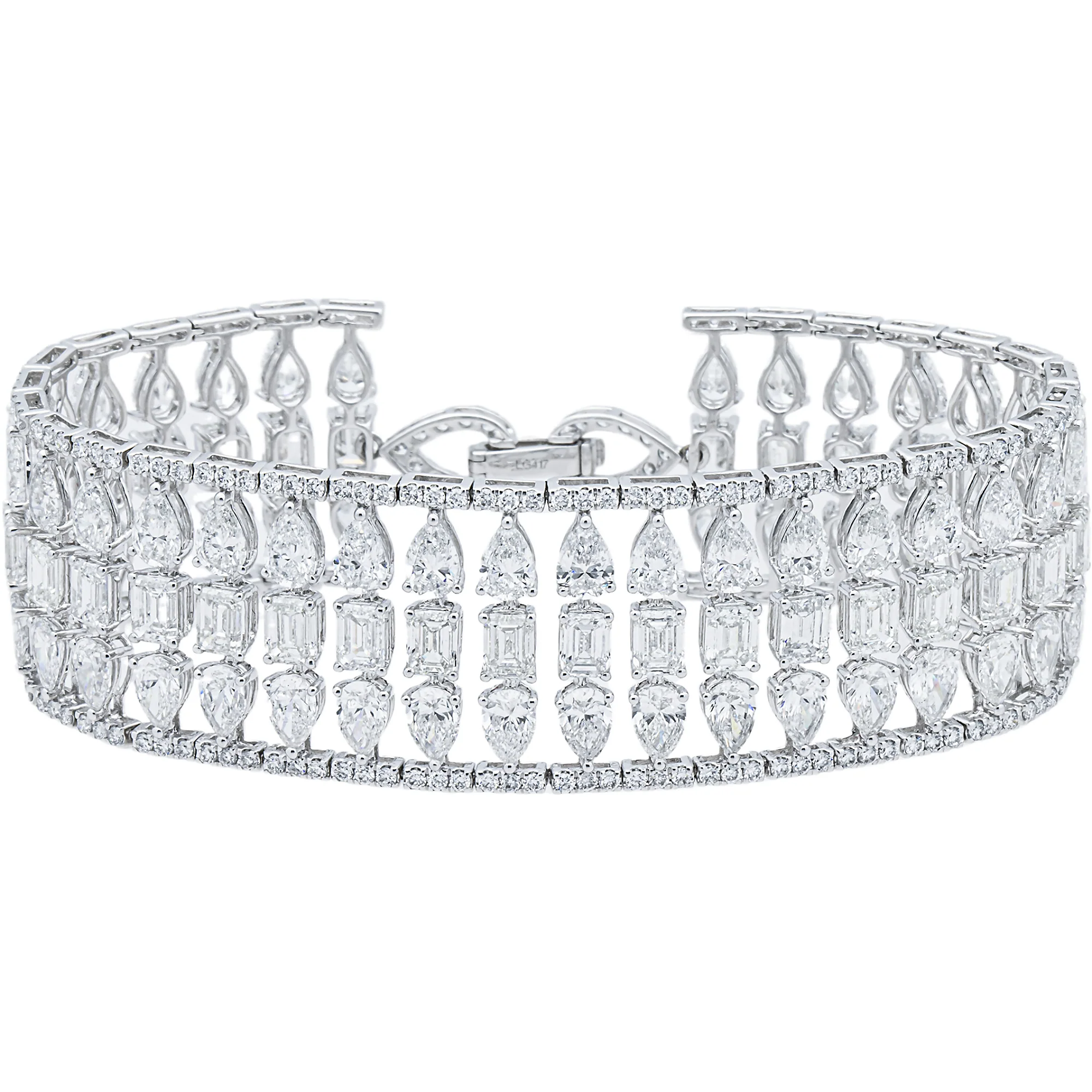 White Gold Five Row Multi Shape Diamond Bracelet 34.09ct