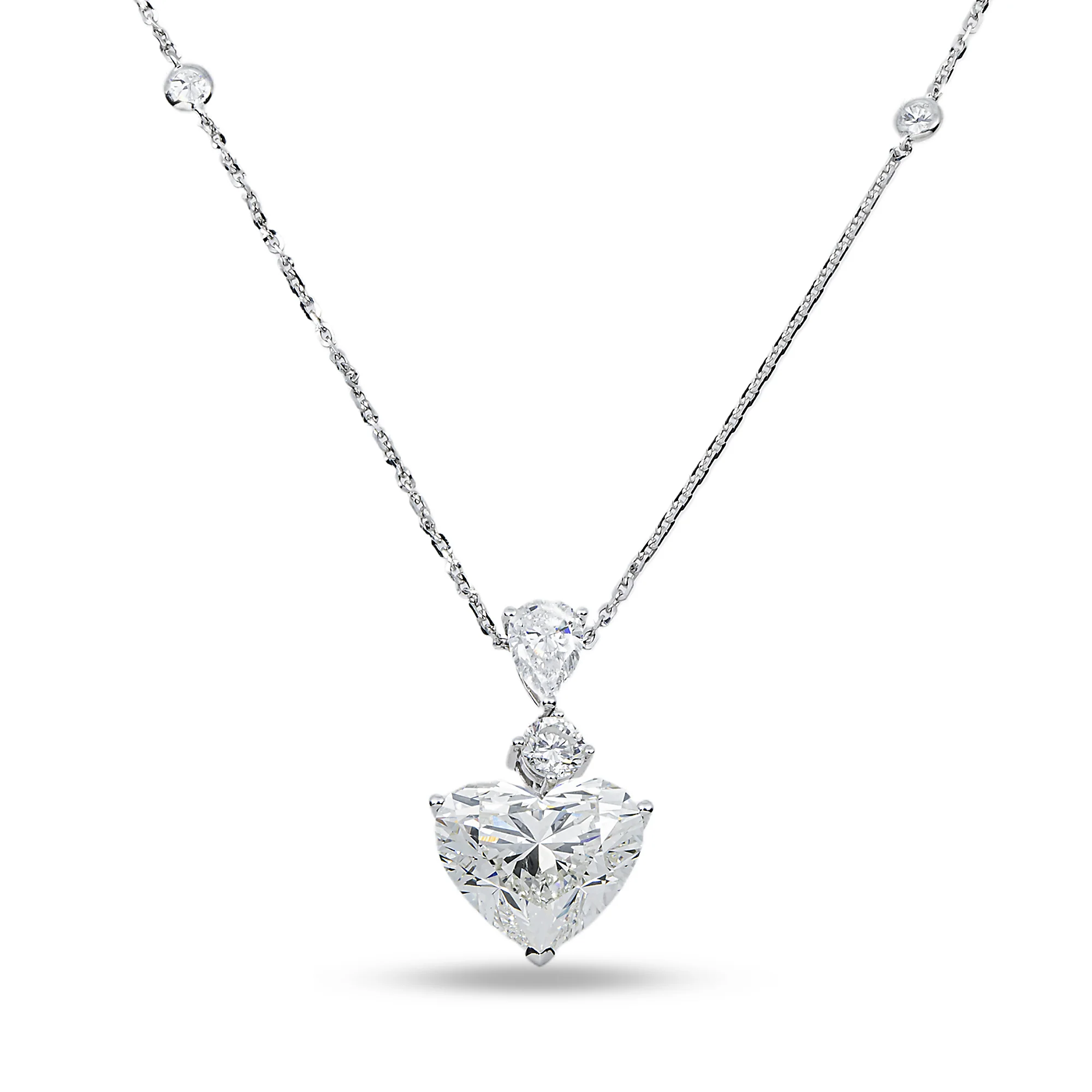 White Gold Heart Diamond Pendant Necklace 4.79ct