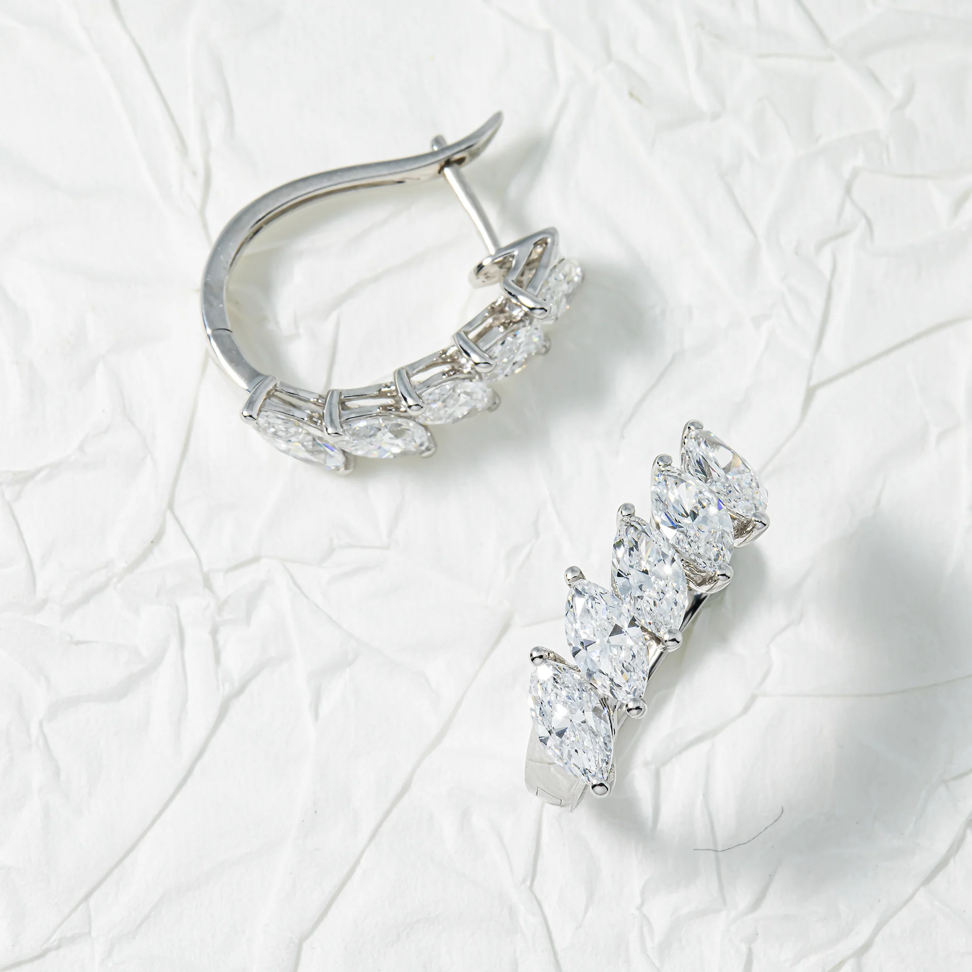 White Gold Marquise Cut Diamond Hoop Earrings 3.10ctw - Image 3