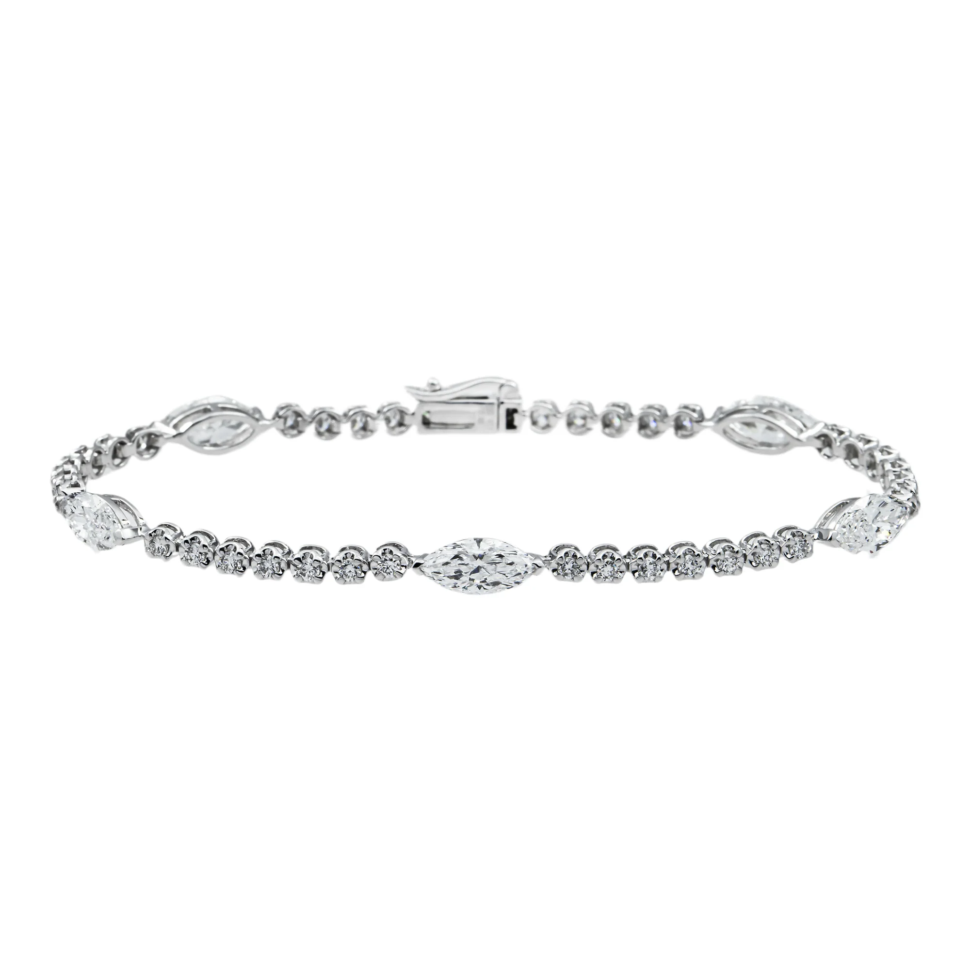 White Gold Marquise & Round Diamond Tennis Bracelet 3.72ct