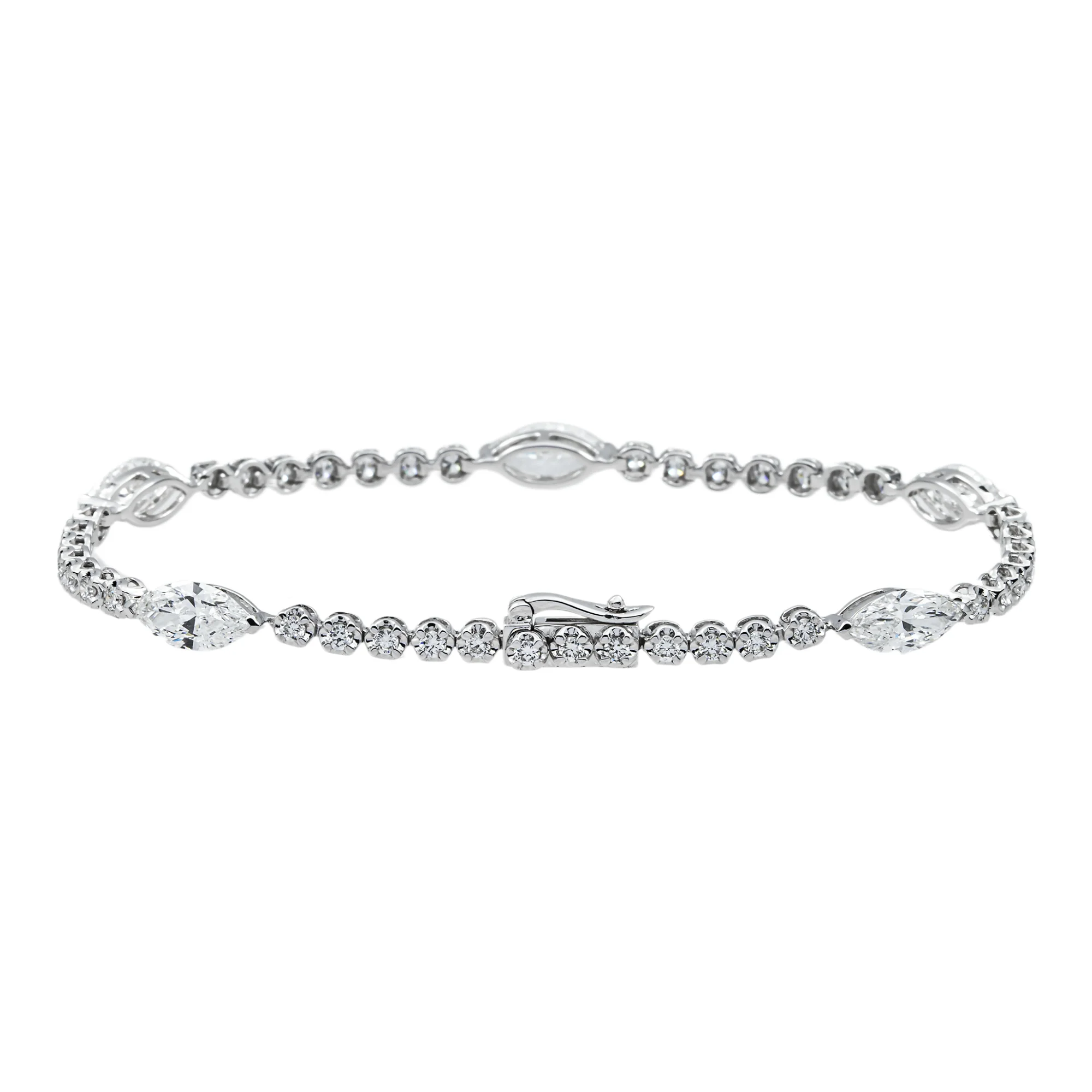 White Gold Marquise & Round Diamond Tennis Bracelet 3.72ct - Image 4