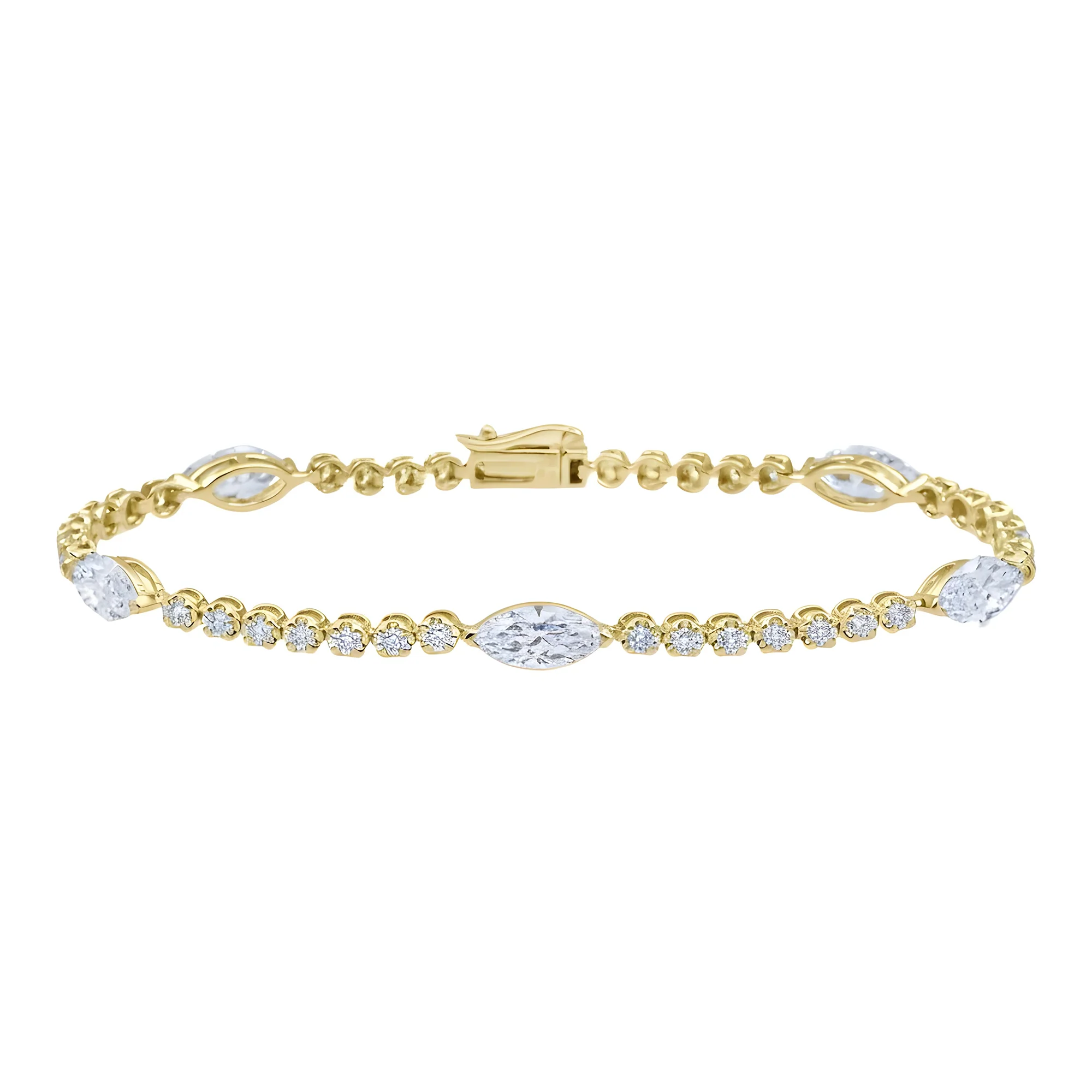 White Gold Marquise & Round Diamond Tennis Bracelet 3.72ct - Image 6