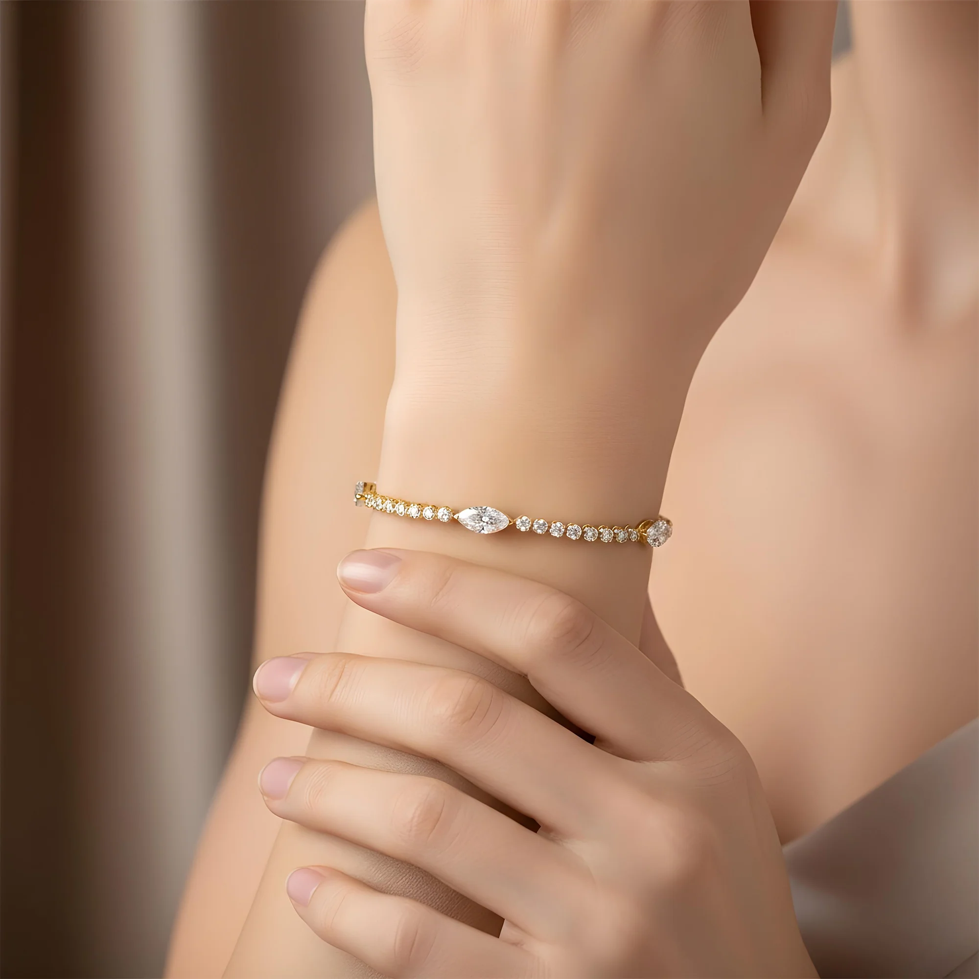 White Gold Marquise & Round Diamond Tennis Bracelet 3.72ct - Image 7