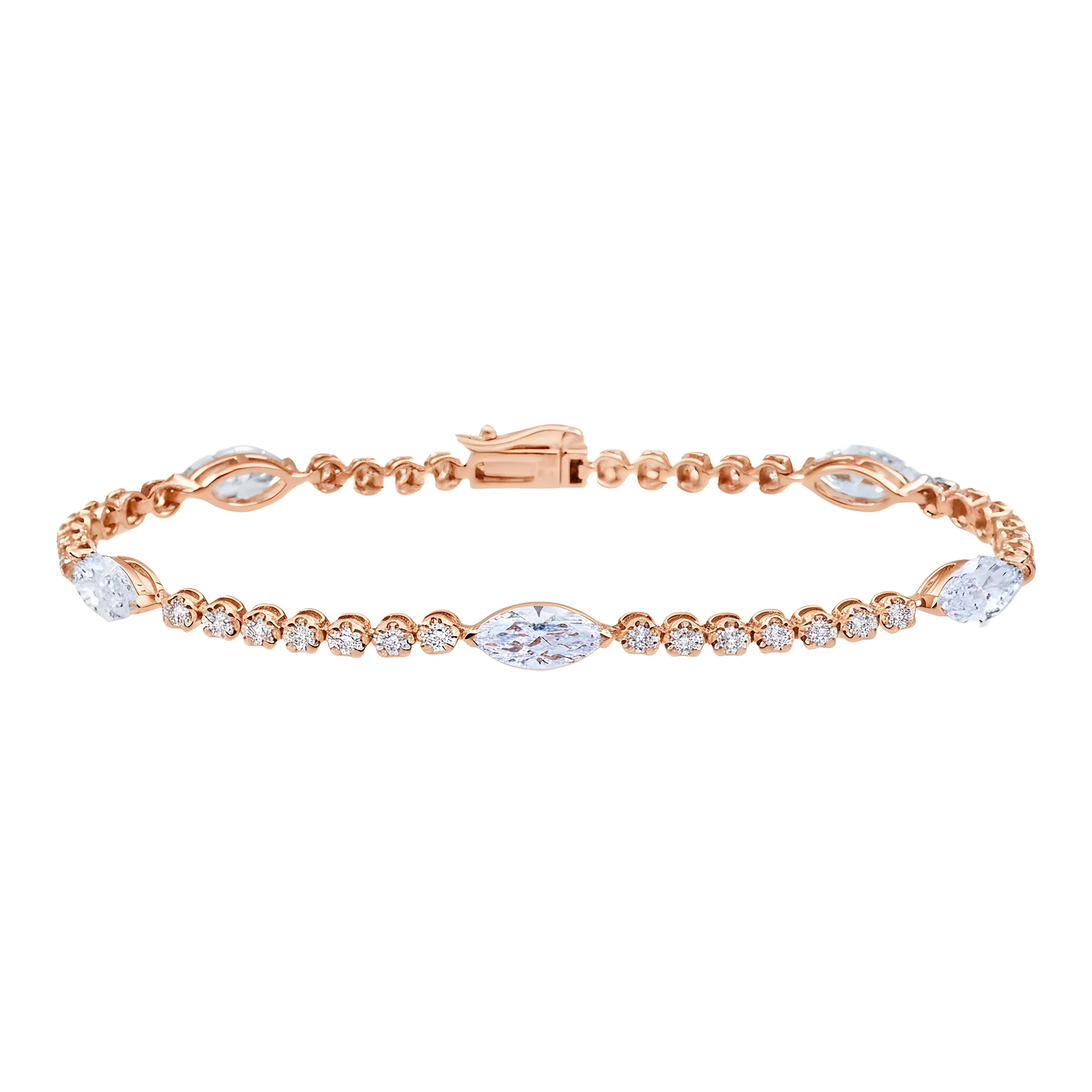 White Gold Marquise & Round Diamond Tennis Bracelet 3.72ct - Image 8