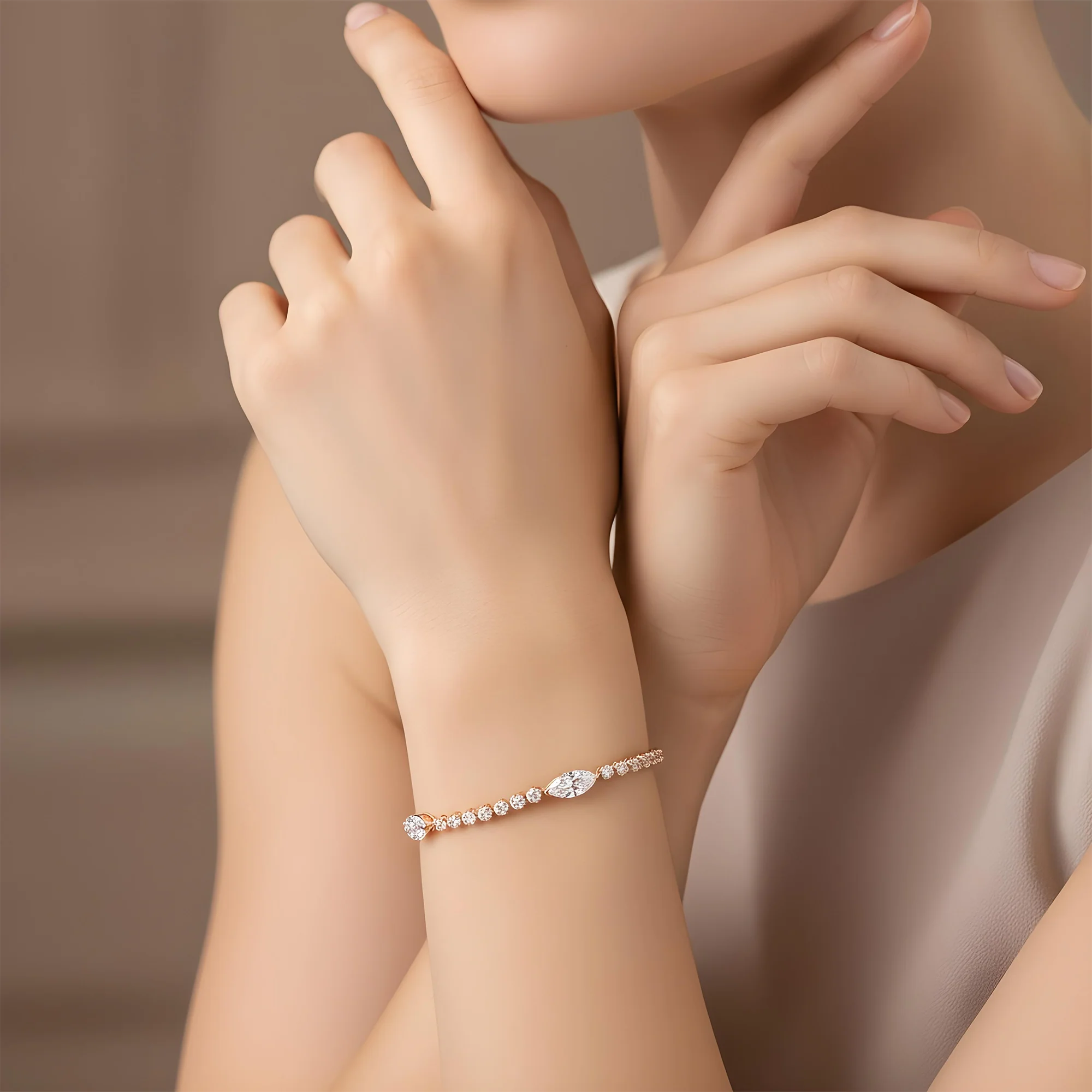 White Gold Marquise & Round Diamond Tennis Bracelet 3.72ct - Image 9
