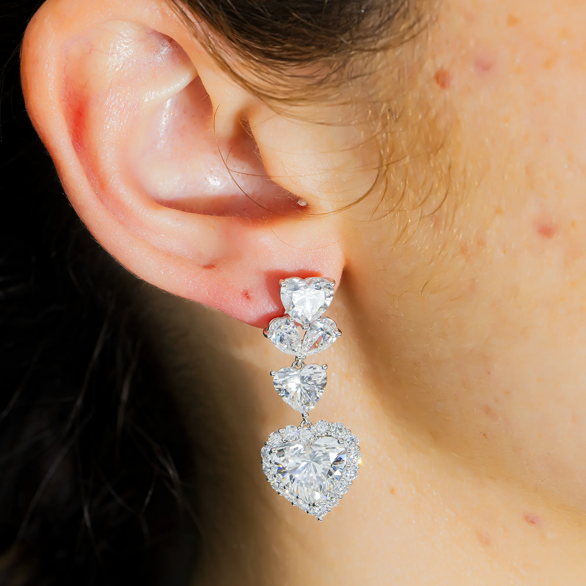 White Gold Heart Diamond Drop Earrings 18.02ctw - Image 2