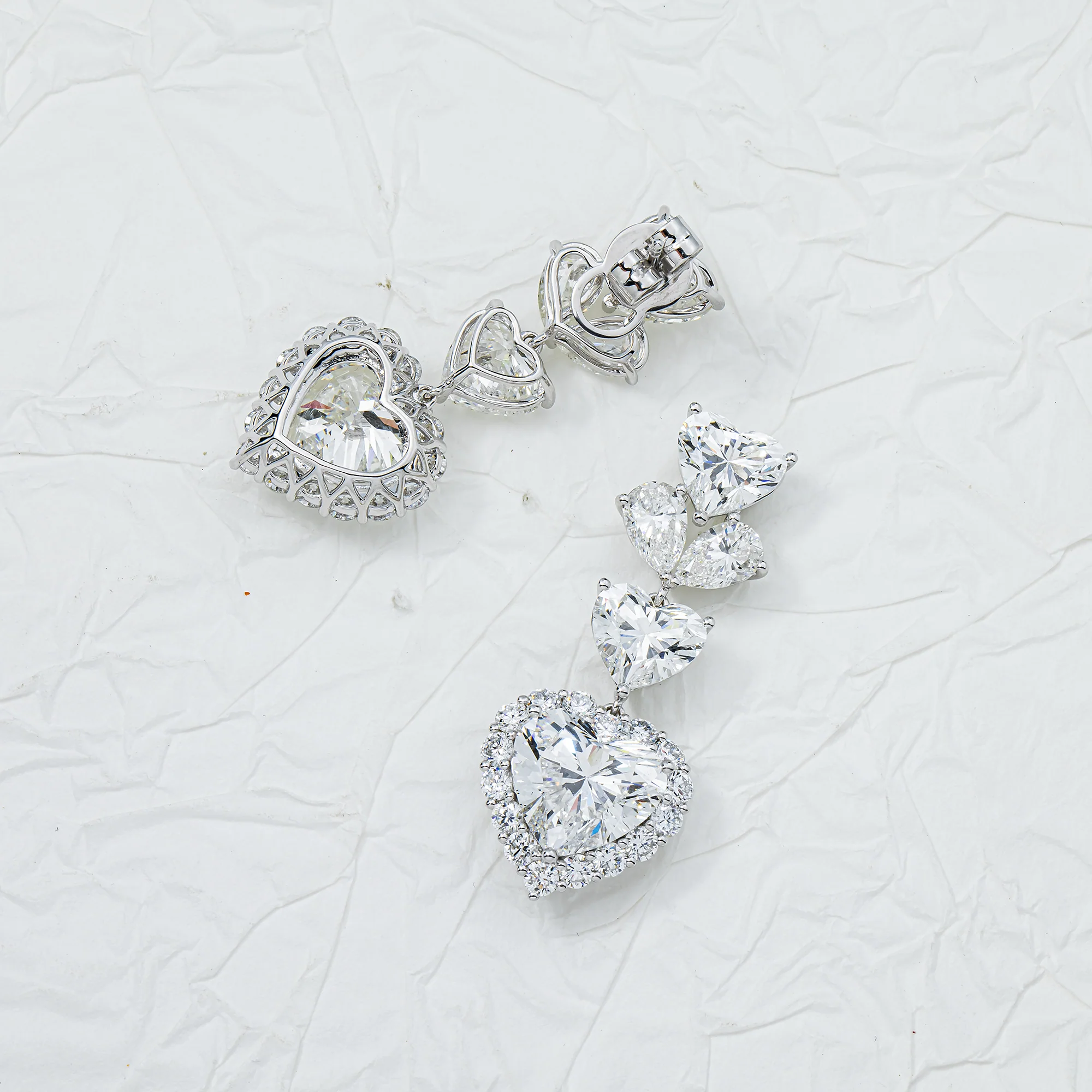 White Gold Heart Diamond Drop Earrings 18.02ctw - Image 3