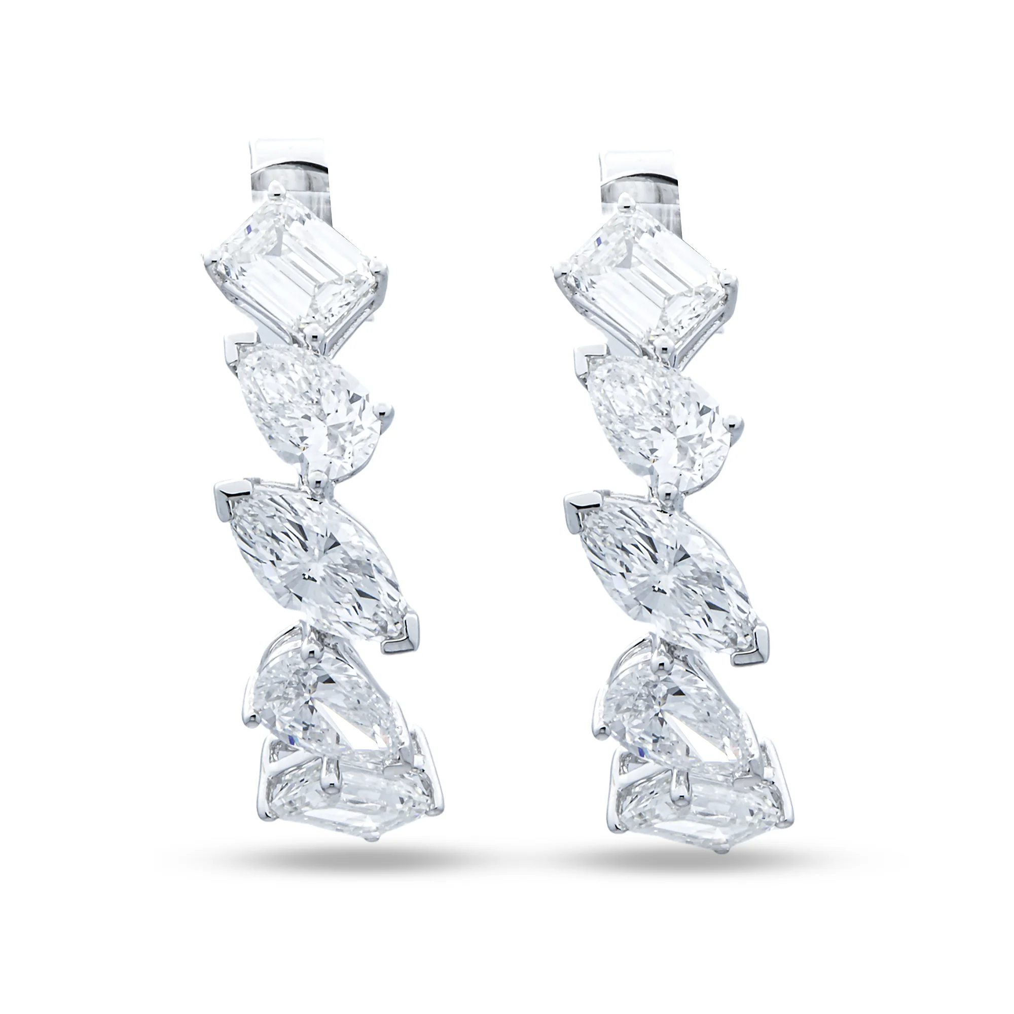 White Gold Multi Shape Diamond Drop Earrings 5.21ctw