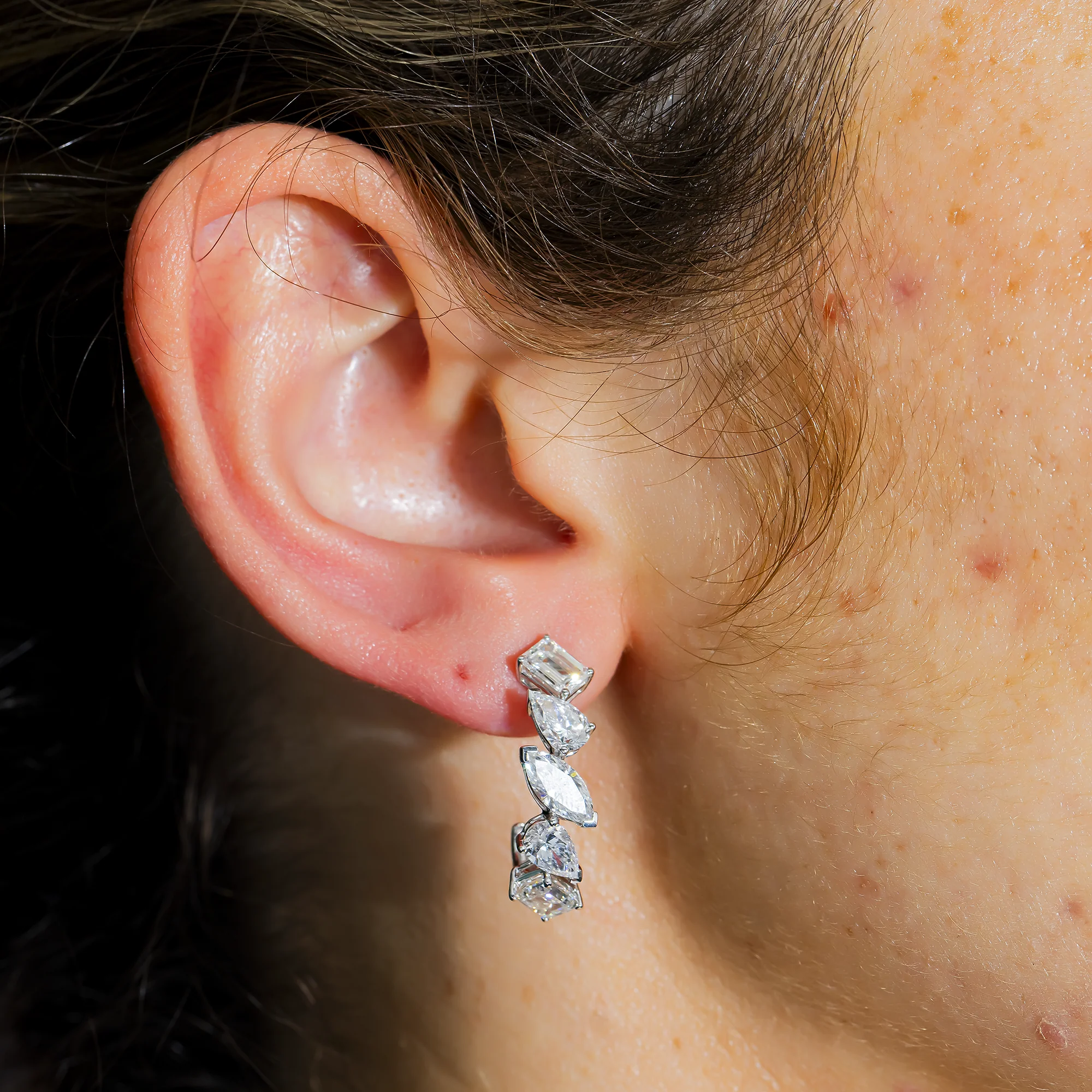White Gold Multi Shape Diamond Drop Earrings 5.21ctw - Image 2