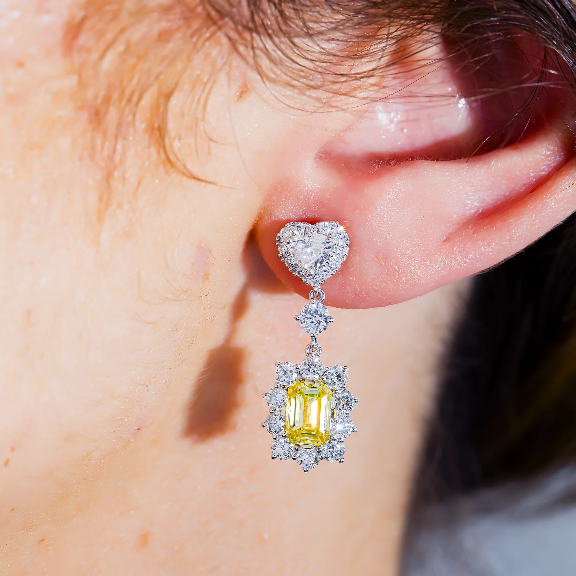White Gold Multi Shape Fancy Yellow & White Diamond Drop Earrings 4.95ctw - Image 2