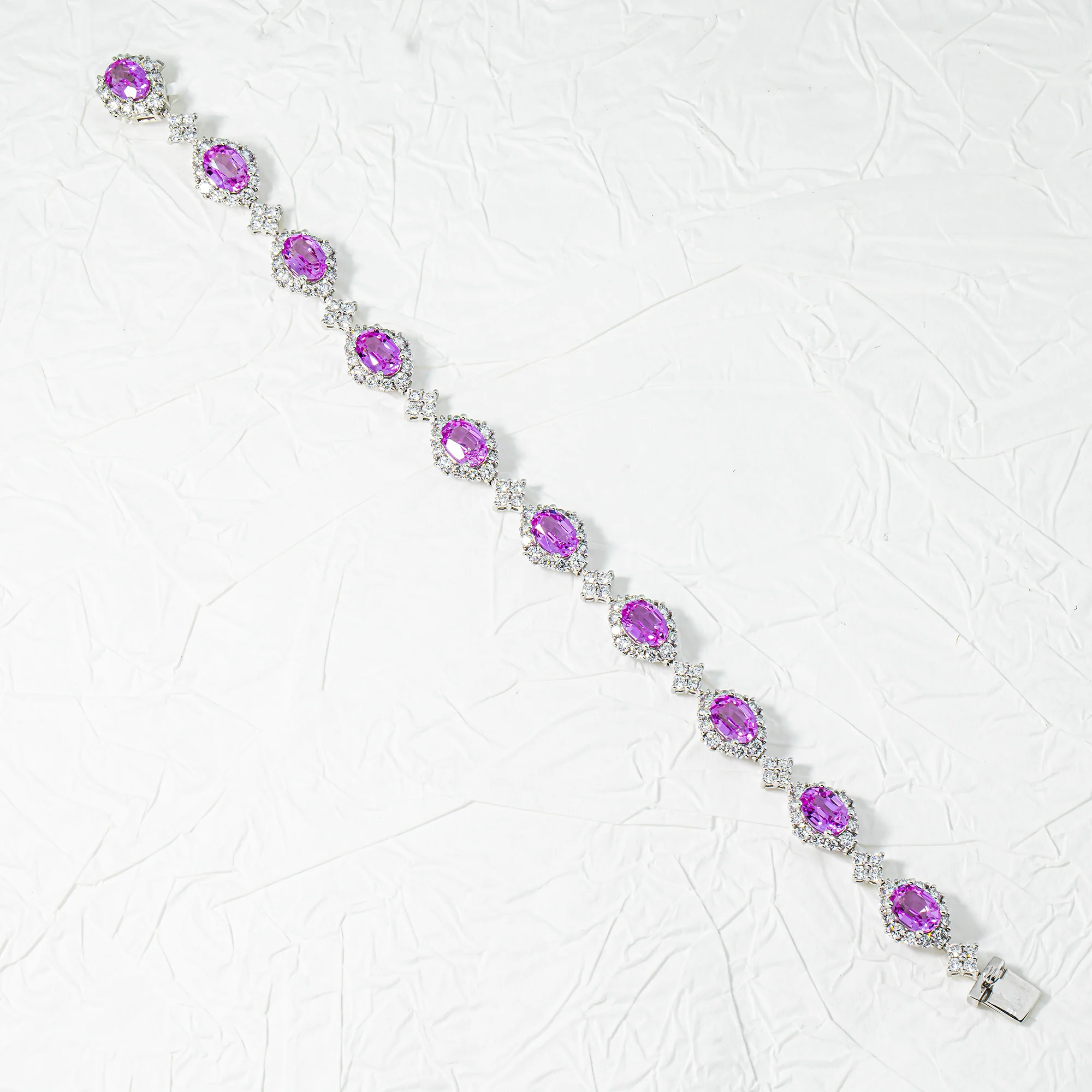 White Gold Oval Cut Amethyst & Round Diamond Bracelet 14.61ct - Image 3