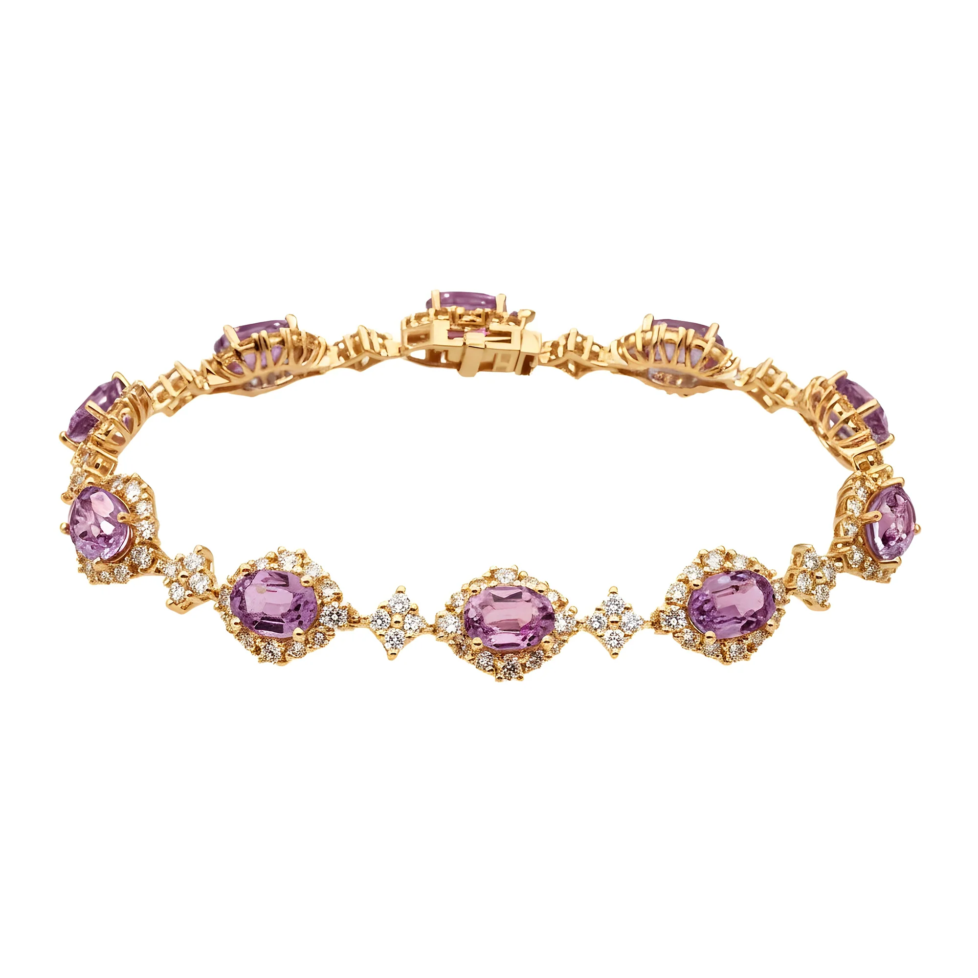 White Gold Oval Cut Amethyst & Round Diamond Bracelet 14.61ct - Image 5