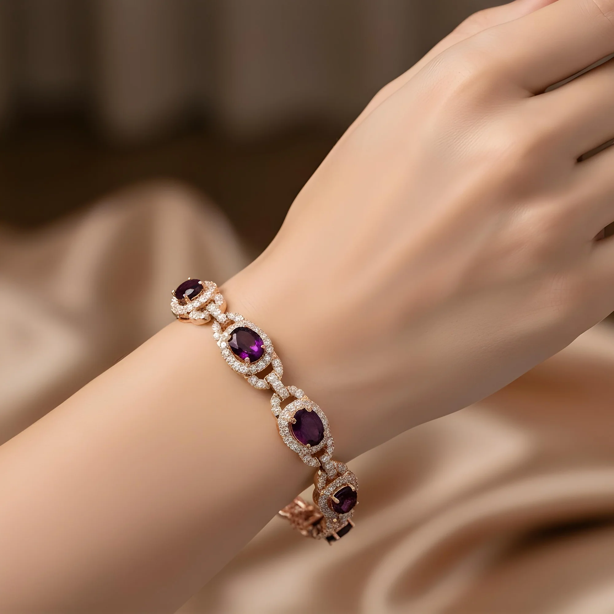 White Gold Oval Cut Ruby & Round Diamond Bracelet 13.96ct - Image 8