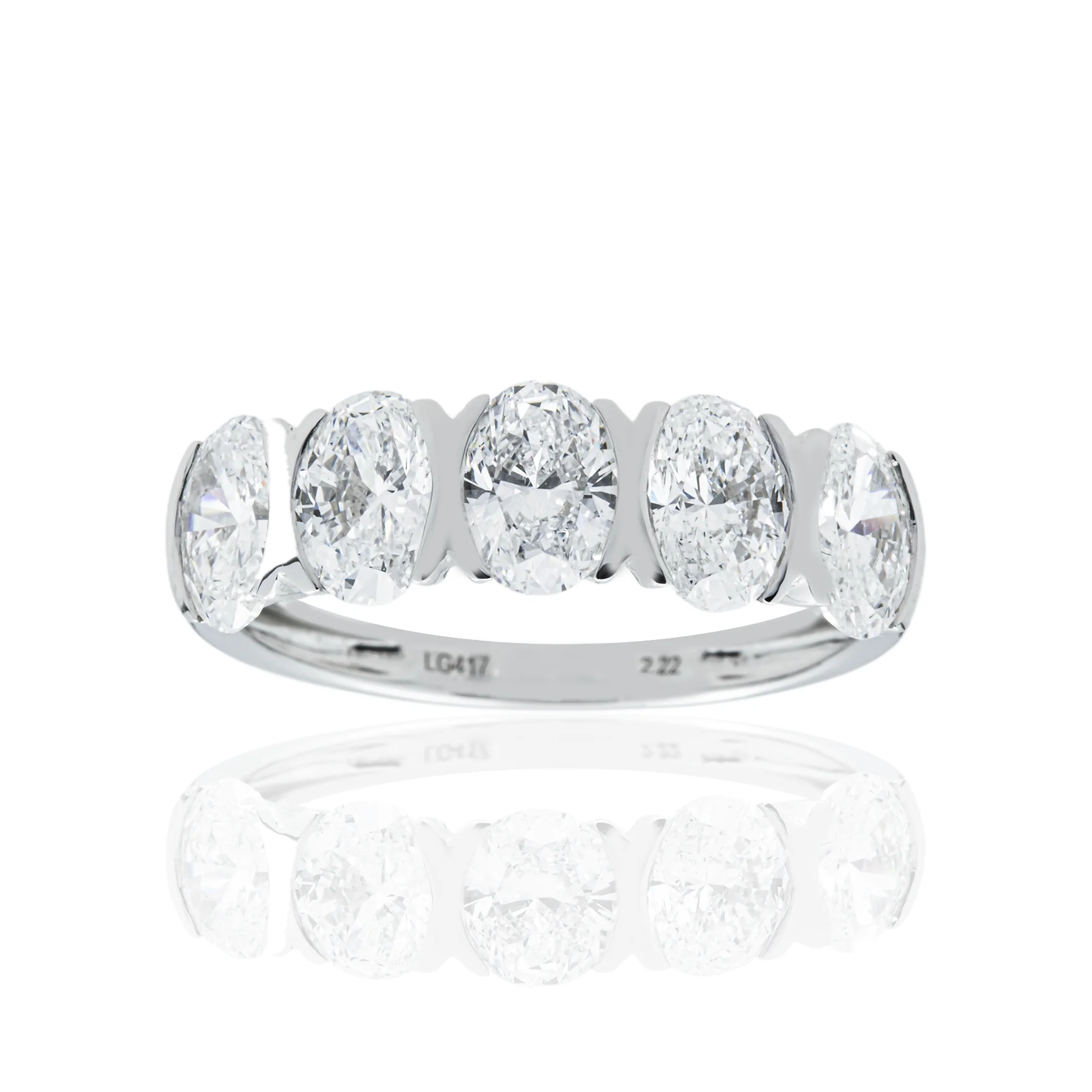 White Gold Oval Cut Diamond Half Eternity Ring 2.22ct