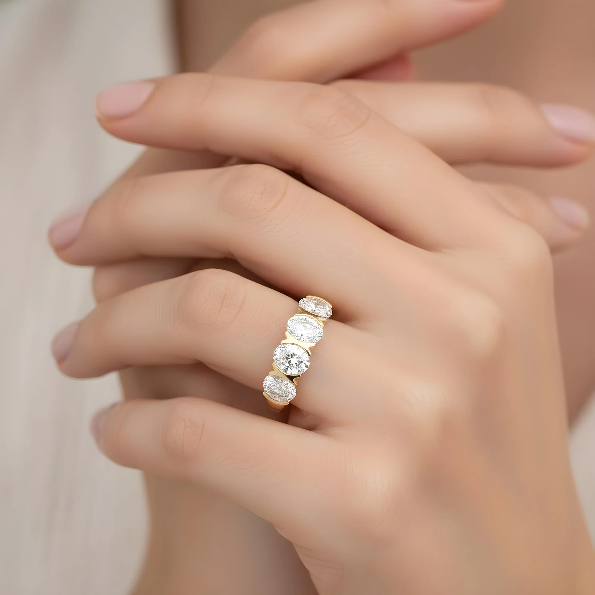White Gold Oval Cut Diamond Half Eternity Ring 2.22ct - Image 8
