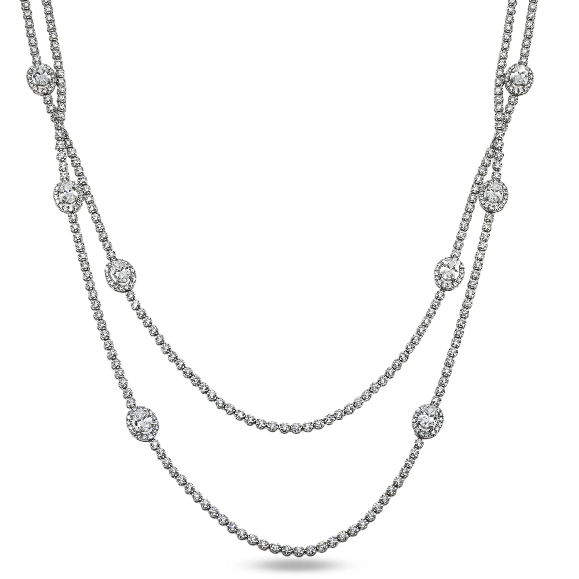 White Gold Oval Cut & Round Diamond Necklace 17.58ct